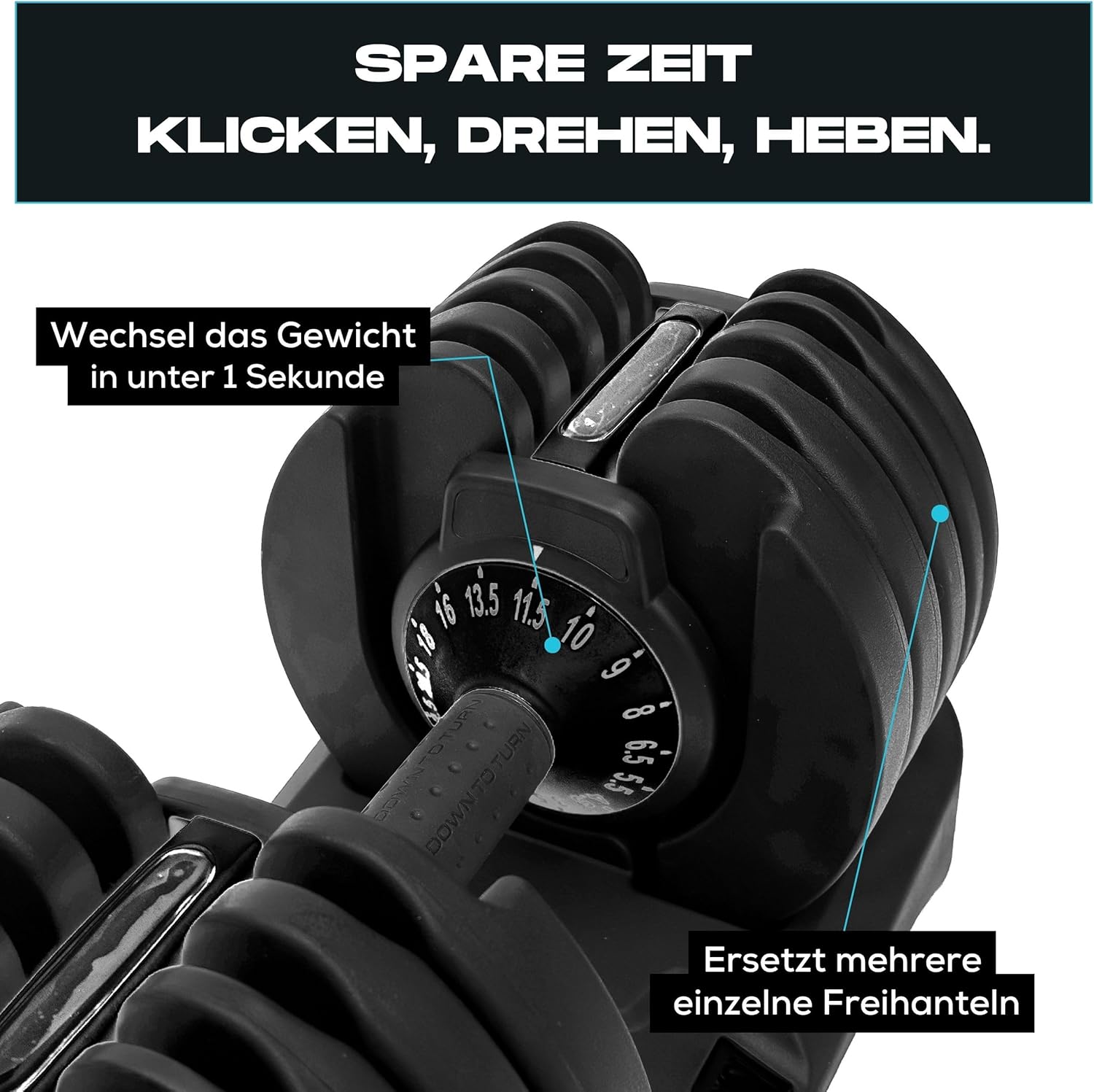 BRAINGAIN verstellbares Hantelpaar, 15 in 1 (24 kg), Gewichtsstufen, Smart-Click-Technologie für schnelles Wechseln, rutschfester Griff, platzsparend für Heimtraining – Bild 6