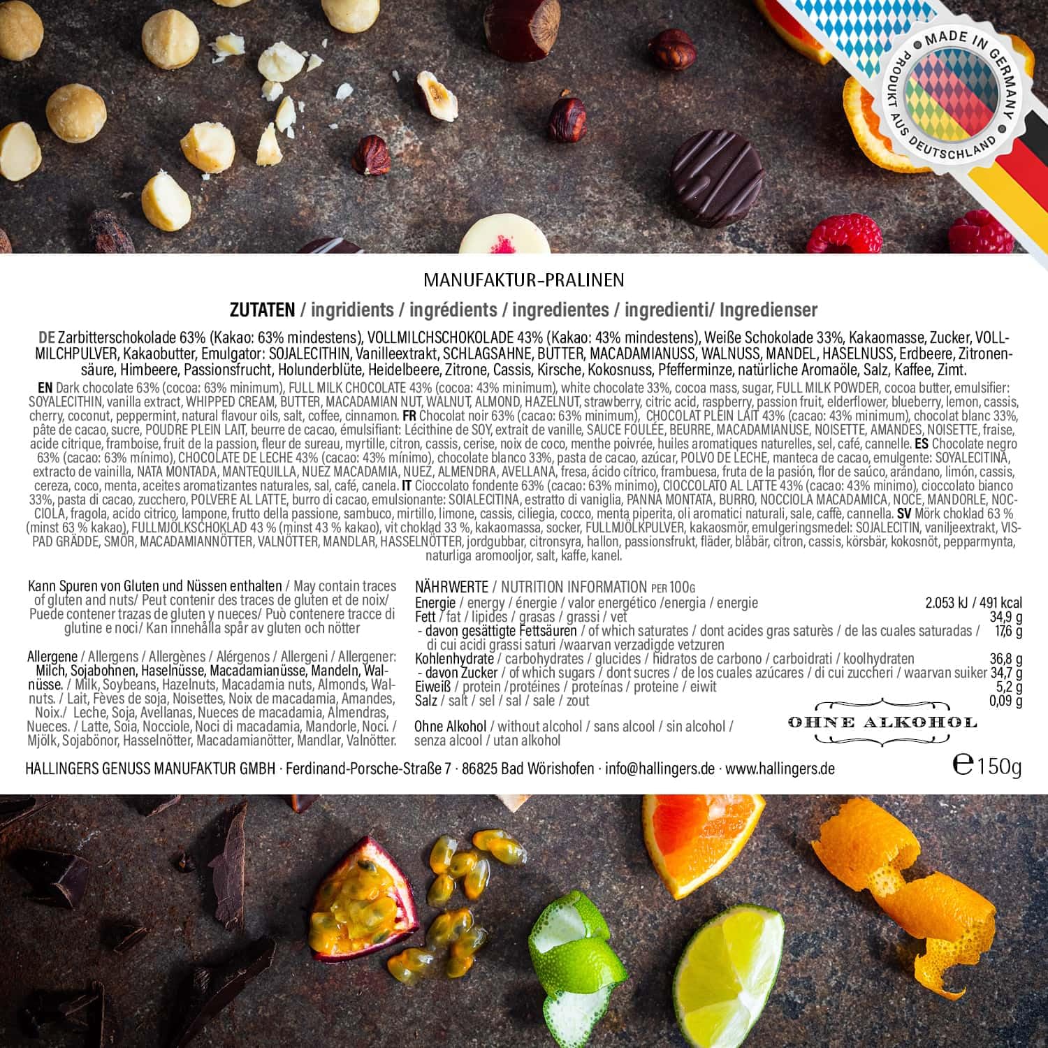 Hallingers Genuss Manufaktur Pralinen Geburtstagsgeschenk – alkoholfrei, handgefertigt aus zartschmelzendem Edelkakao in hochwertiger Geschenkdose „Happy Birthday“, Geschenkidee zum Geburtstag – Bild 6