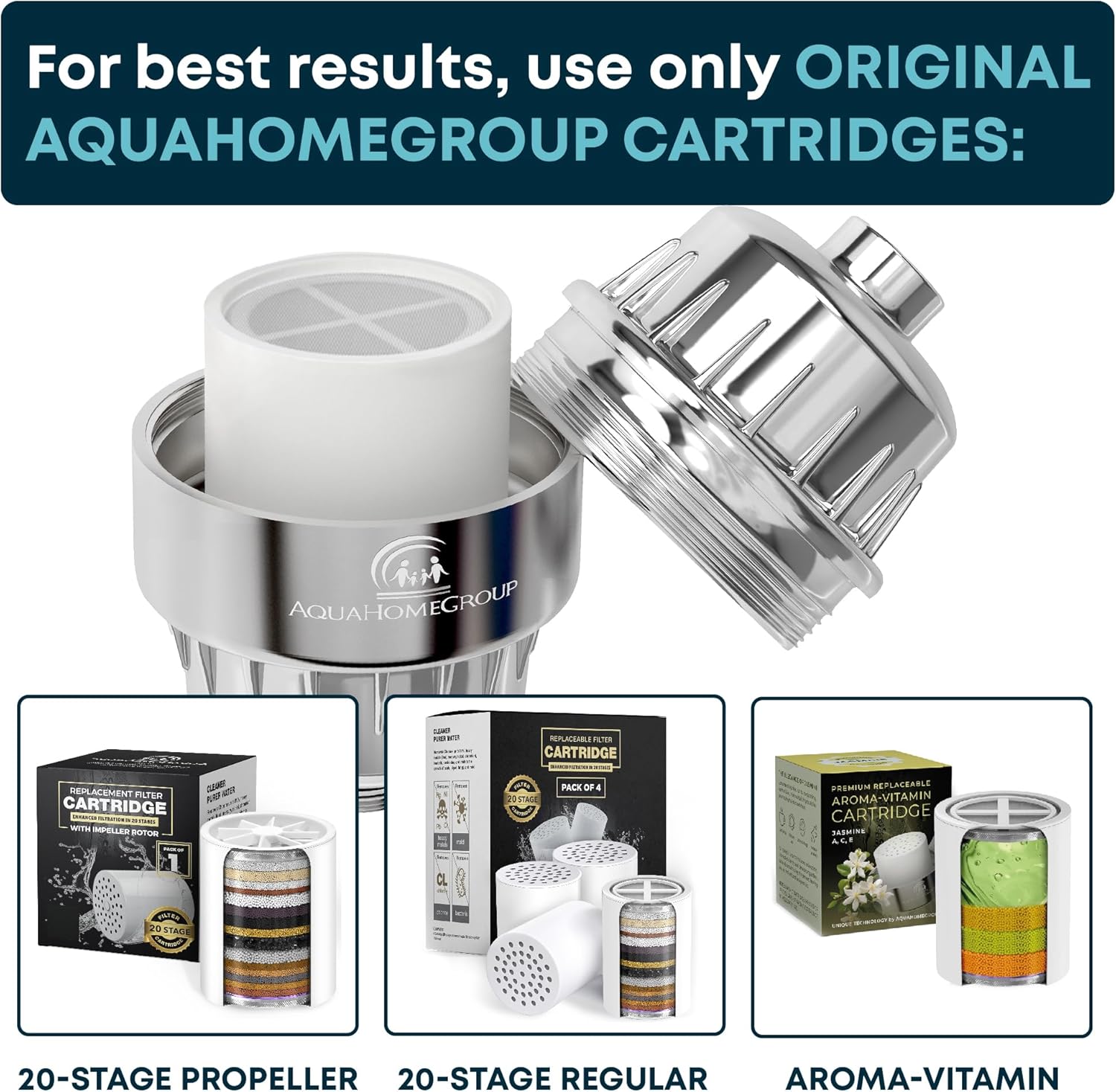 AquaHomeGroup 20-Stufen-Duschfilter Kalk mit Vitamin C – Wasserfilter-Dusche zum Entfernen von Chlor und Fluorid – inklusive 2 Aufsätzen – Duschkopf mit konstantem Wasserfluss, Kalkfilter – Bild 4