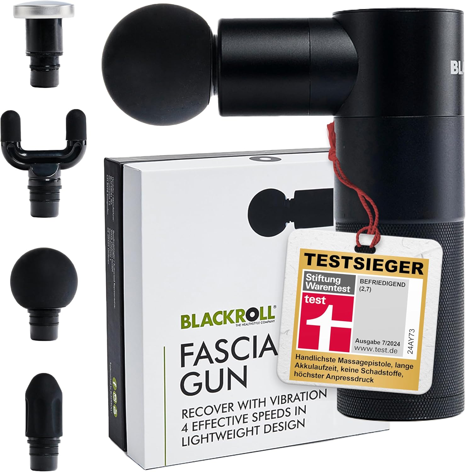 BLACKROLL FASCIA GUN Massagepistole, hochwertige Mini-Massagepistole mit USB C für Muskeln und Faszien, 4 Aufsätze mit 4 einstellbaren Stufen, zur Schmerzlinderung und Entspannung