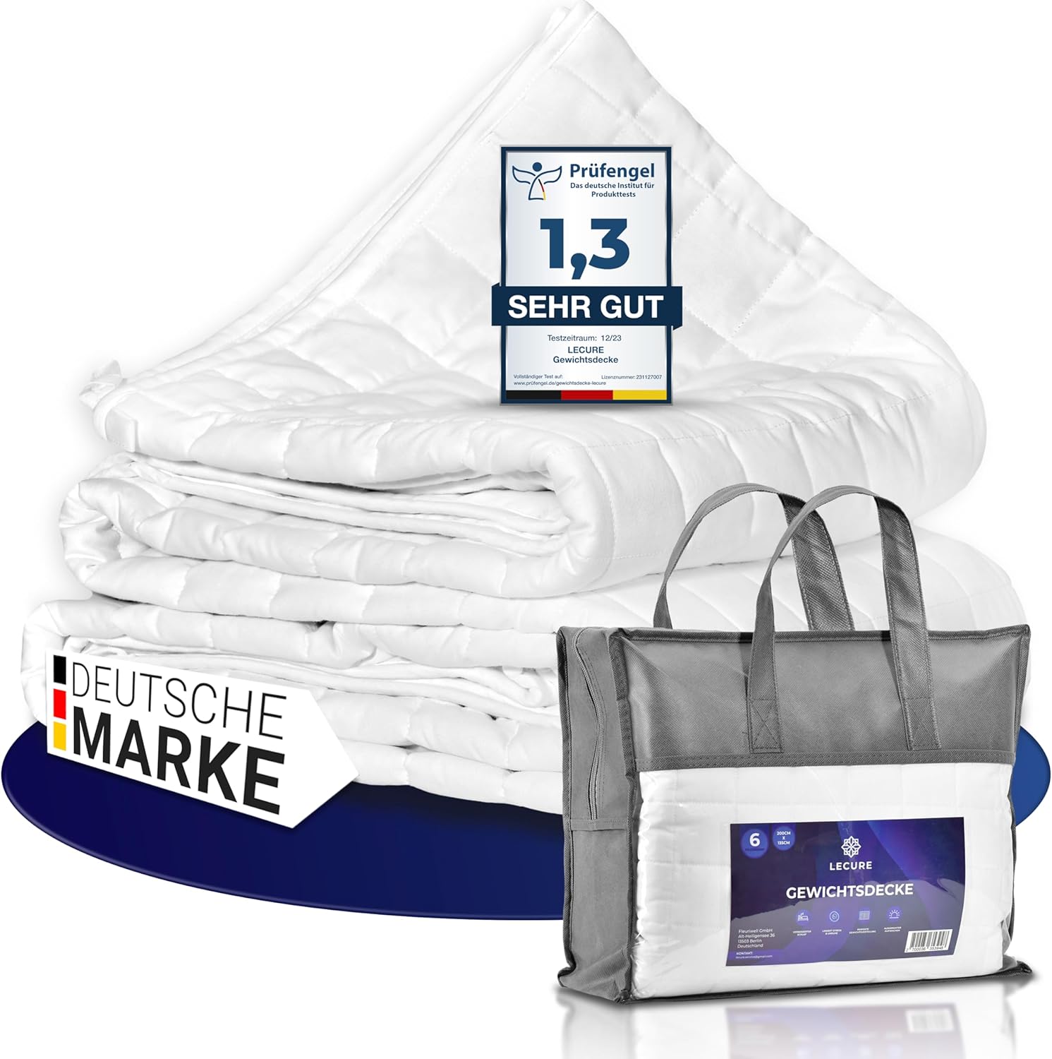 Gewichtsdecke 135 x 200 cm 6 kg (inkl. Aufbewahrungstasche) – Therapiedecke aus 100 % Baumwolle für Erwachsene – schwere Decke für einen besseren Schlaf – Gewichtsdecke
