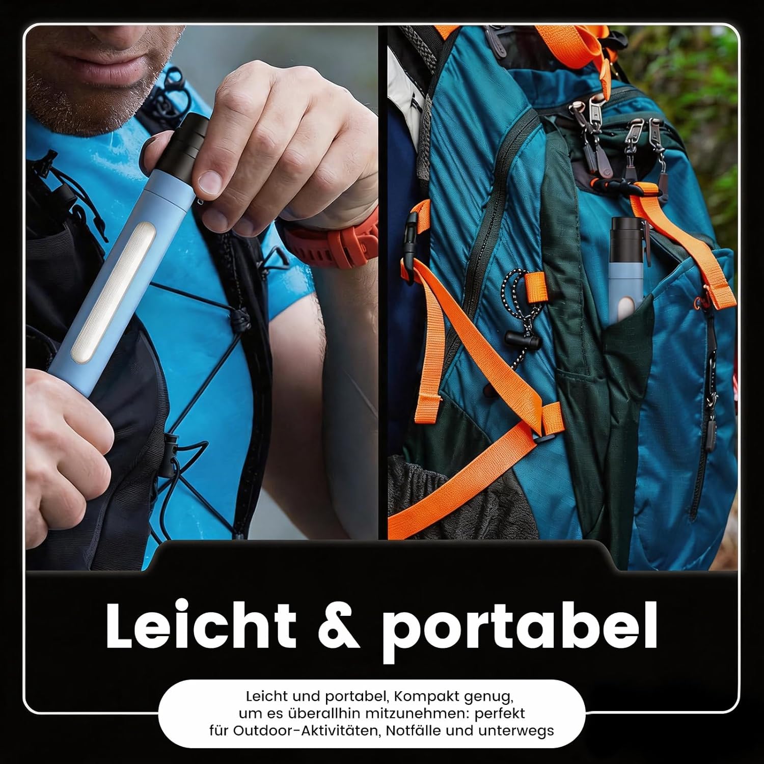 Wasserfilter Outdoor Survival mit Sichtfenster, persönlicher Trinkwasserfilter als Stift, 0,01 µm Ultrafiltrations-Aktivkohle, 3000 l Fassungsvermögen, leicht, tragbar für Camping, Wandern (blau x 3) – Bild 5