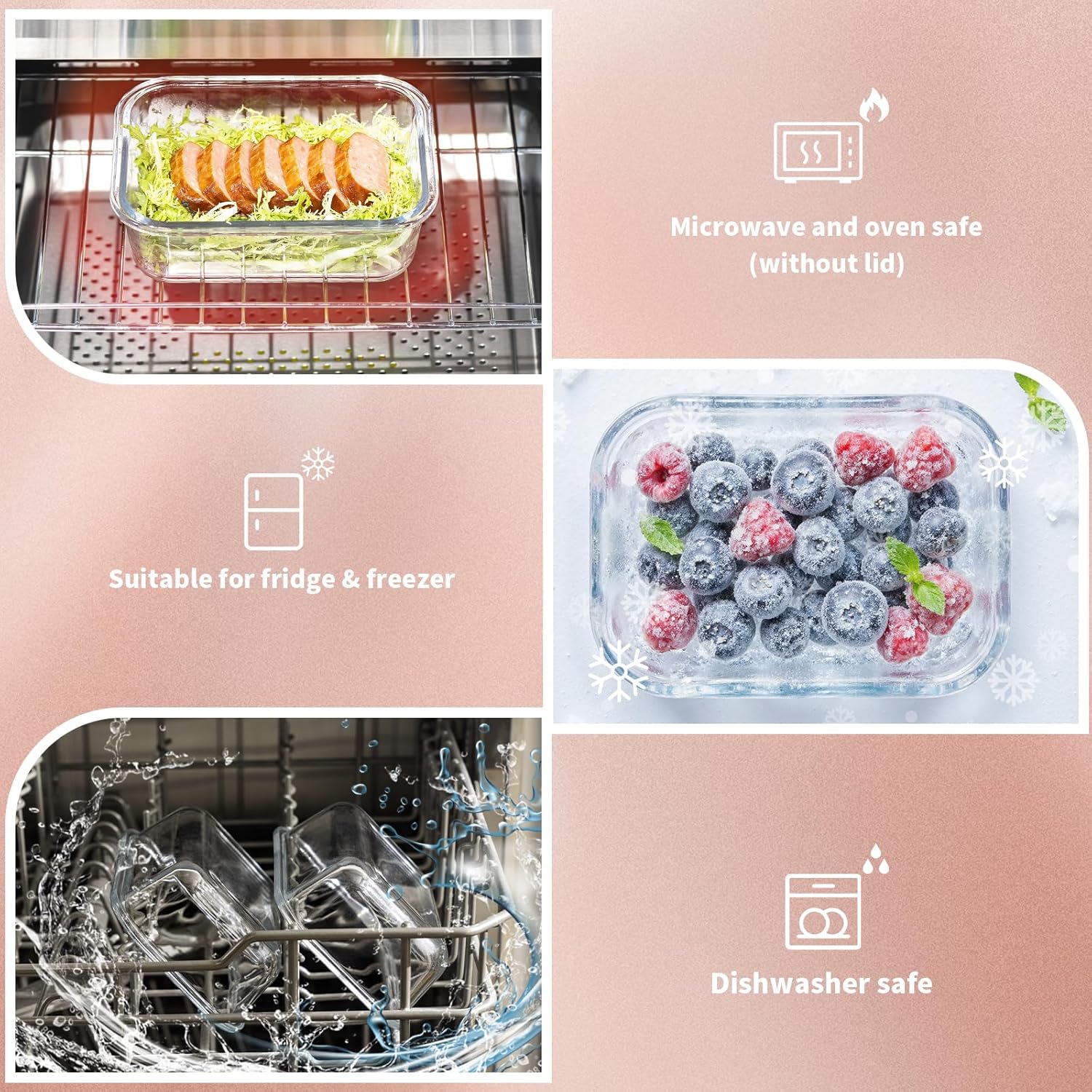 S SALIENT Frischhaltedosen-Set aus Glas, Lunchboxen, Meal-Prep-Boxen, mitgebrachte Lebensmittel, Glasbehälter mit Deckel, Aufbewahrungsbox, spülmaschinenfest, mikrowellen- und gefriergeeignet (5 x 1050 ml + 5 x 370 ml) – Bild 3