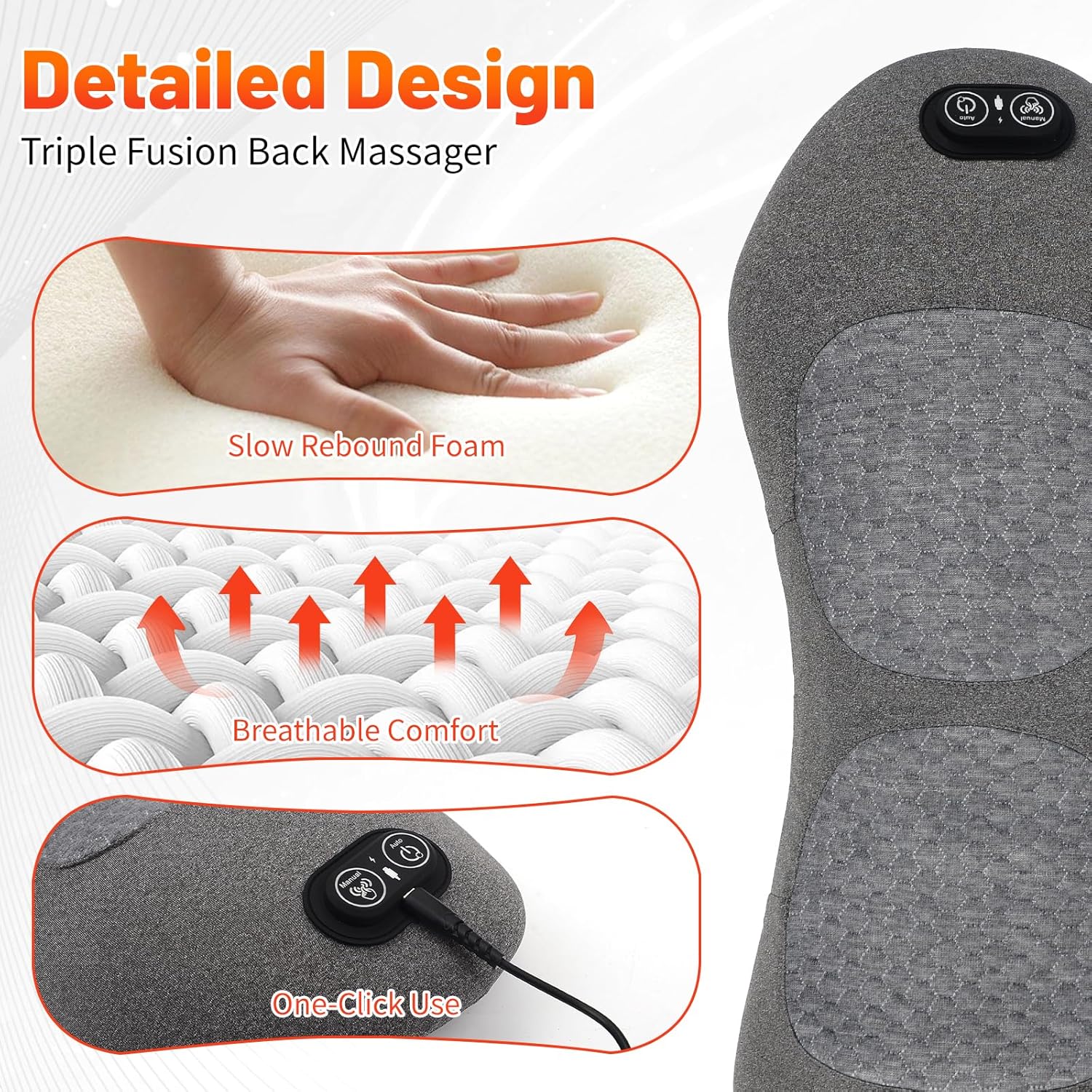 3-in-1-Rückenmassagegerät, Rückenmassagegerät, Schultermassagegerät, ergonomische Rückenstütze mit Traktionslifting und Vibrationsmassage und Wärmekompresse für Nacken, Schultern und Rücken – Bild 2