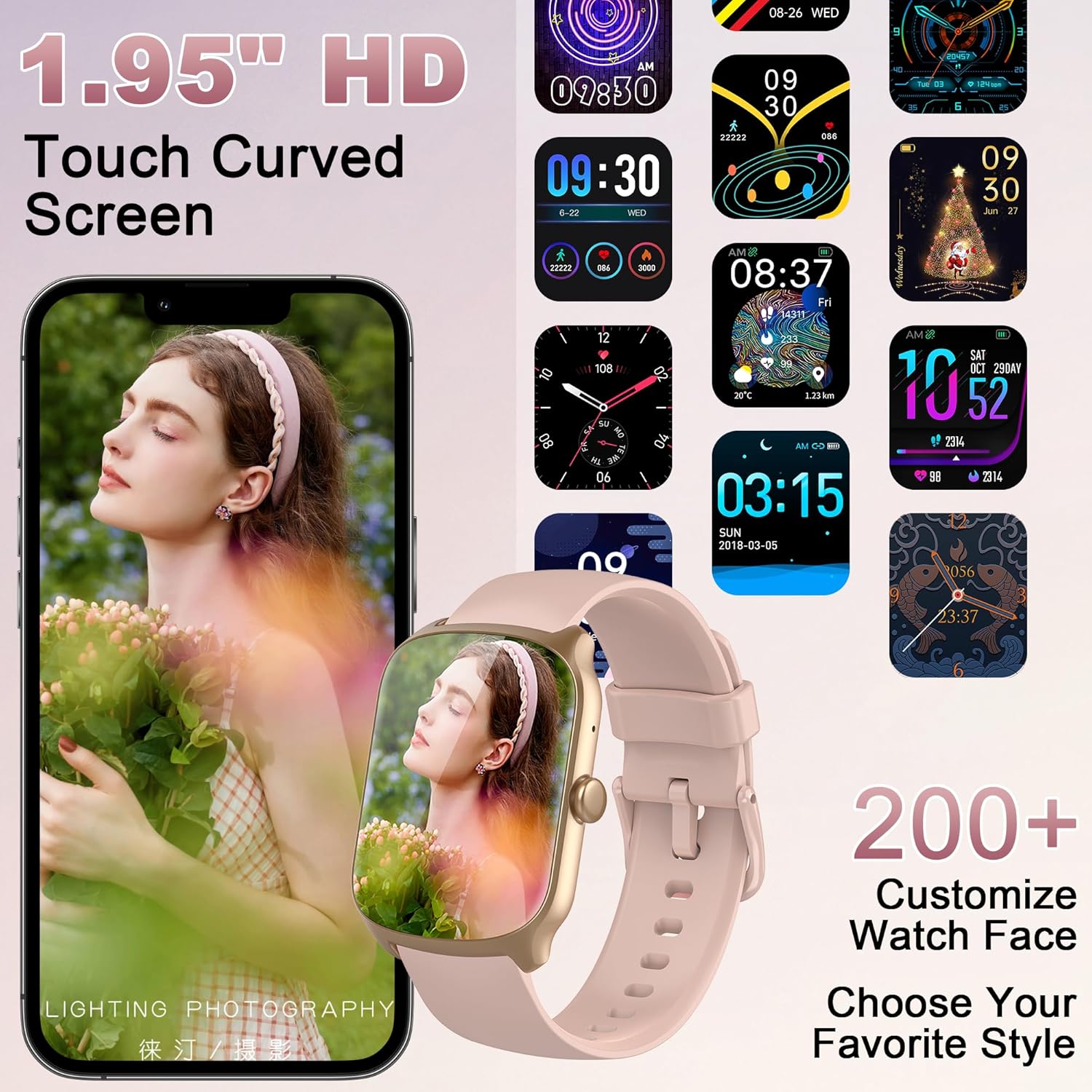 STECEi Smartwatch für Herren & Damen, 1,95'' HD Display, Bluetooth-Anruf entgegennehmen/tätigen, 112 Sportmodi, Fitnessuhr mit Schrittzähler/Schlafanalyse/Pulsmesser, IP68 wasserdicht, Rosa – Bild 4