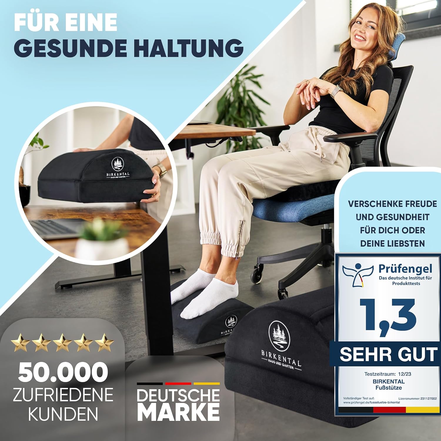 Birkental Fußstützen-Schreibtisch – (Testsieger) mit flauschiger Fußtasche – ergonomische höhenverstellbare, rutschfeste Fußstütze – Büro- und Schreibtischzubehör für Komfort – Fußhocker – Bild 7