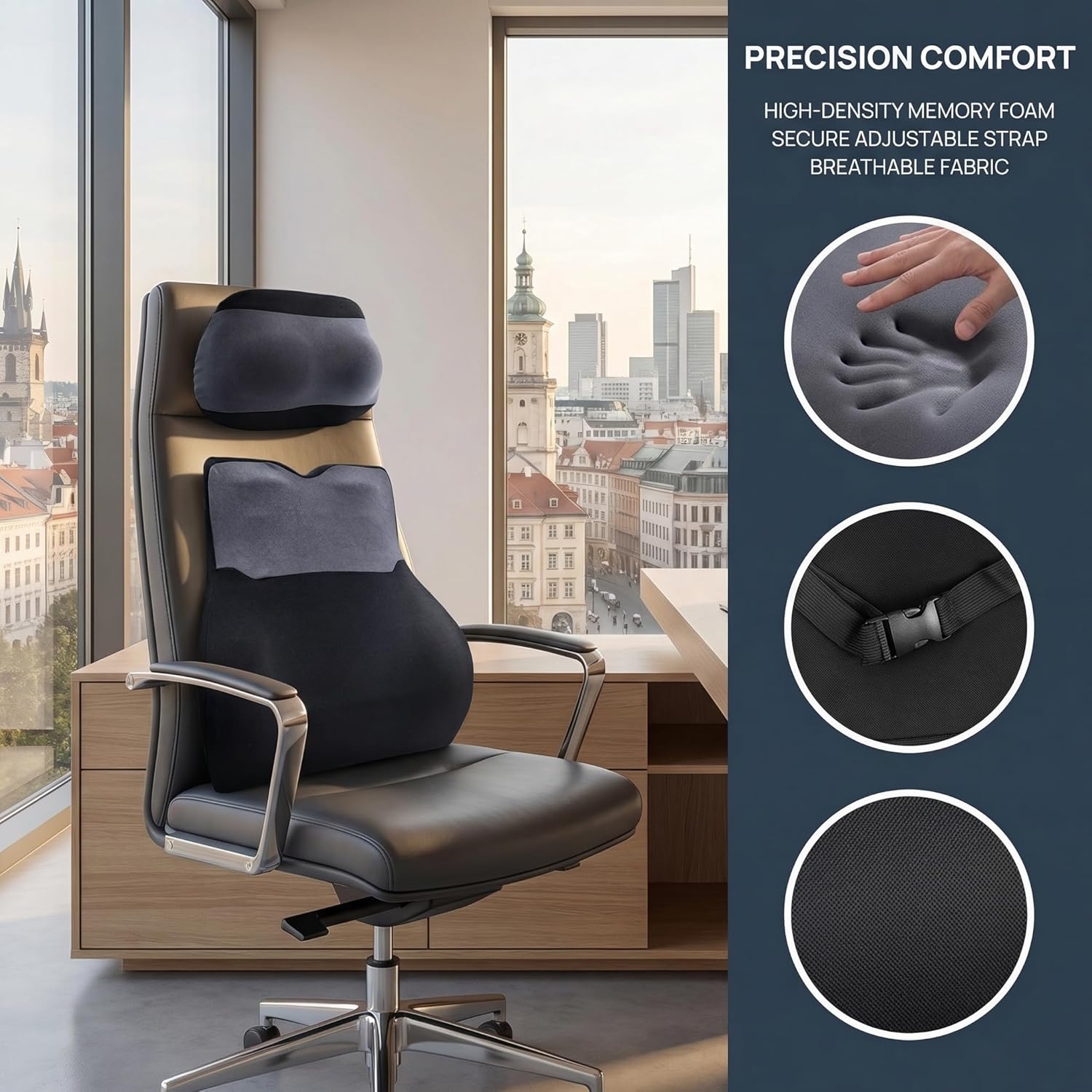 Lendenkissen-Set mit Kopfstütze, Memory-Schaum, Lendenkissen, Schmerzlinderung im unteren Rücken, Auto-Rückenkissen, Lendenwirbelstütze, ergonomisches Rückenstützkissen für Auto, Büro, Zuhause – Bild 3
