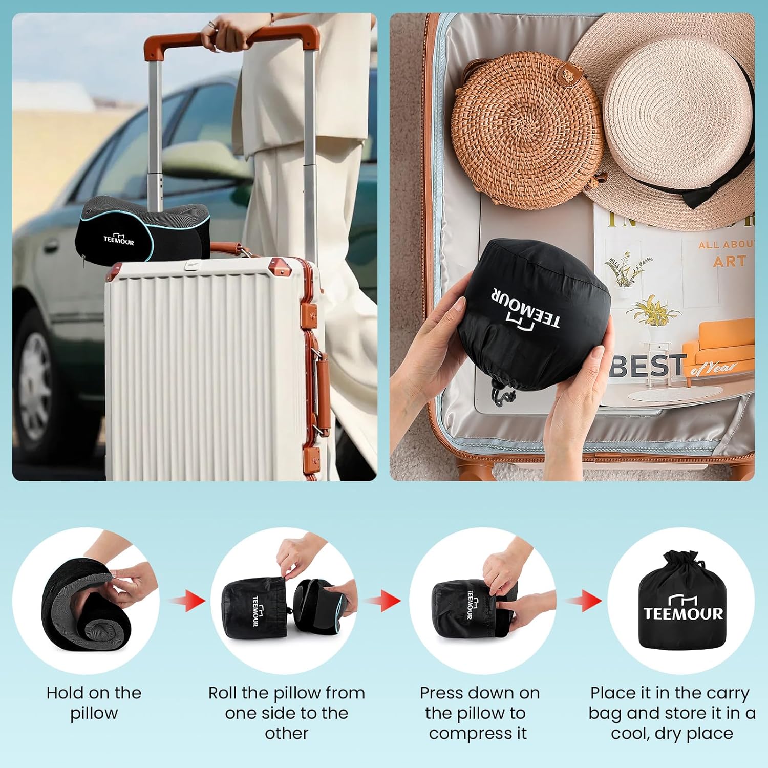 Nackenkissen Flugzeug Memory Foam Flugkissen mit Stütze inkl. Aufbewahrungstasche, Augenmaske, Ohrstöpsel, verstellbares Reisekissen für lange Flüge, Zug, Auto & Geschäftsreisen (Schwarz) – Bild 7