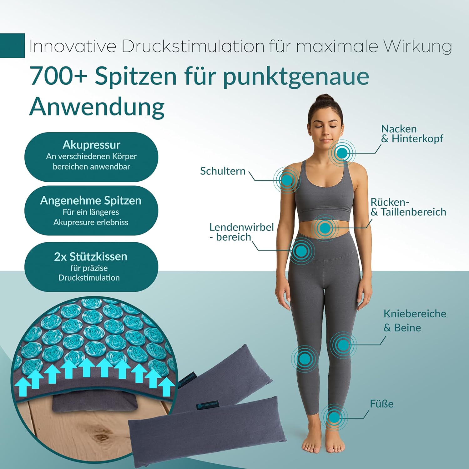 Akupressurmatten-Set, 5-teiliges Entspannungsset aus Naturmaterialien für Rücken, Nacken, Füße, Akupressurmatte mit 700 Spitzen mit Tragetasche, waschbare Bezüge, Wellness für Zuhause – Bild 4