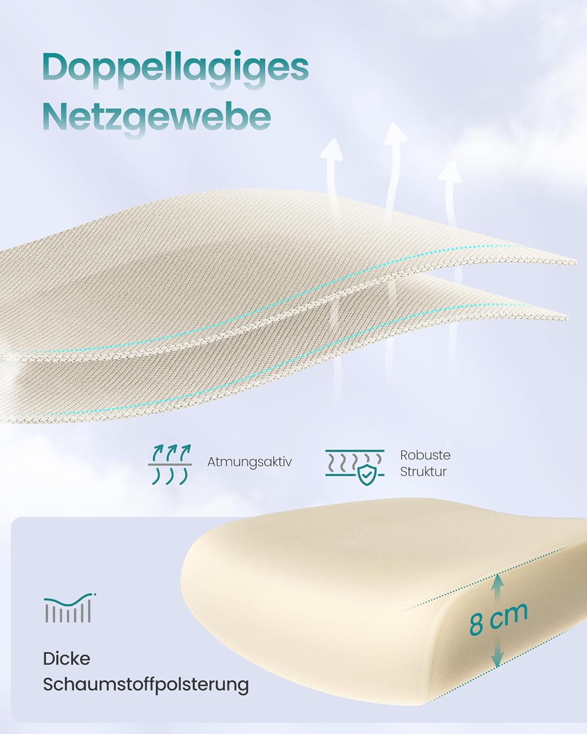 SONGMICS Bürostuhl, Schreibtischstuhl, ergonomischer Netzstuhl, doppellagiges Netzgewebe, atmungsaktiv, adaptive Lordosenstütze, verstellbare Kopfstütze, für das Heimbüro, Sandbeige OBN041L01 – Bild 6