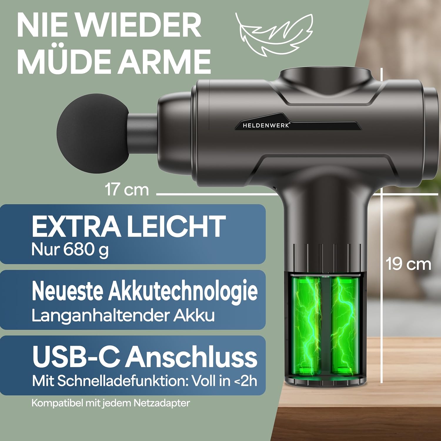Massagepistole mit 6 Massageköpfen und 30 Geschwindigkeiten mit USB-C-Anschluss und LCD-Touchscreen I Muskelmassagegerät Massagepistole Muskelmassagepistole Muscle Gun Muscle Gun (Grau) – Bild 6