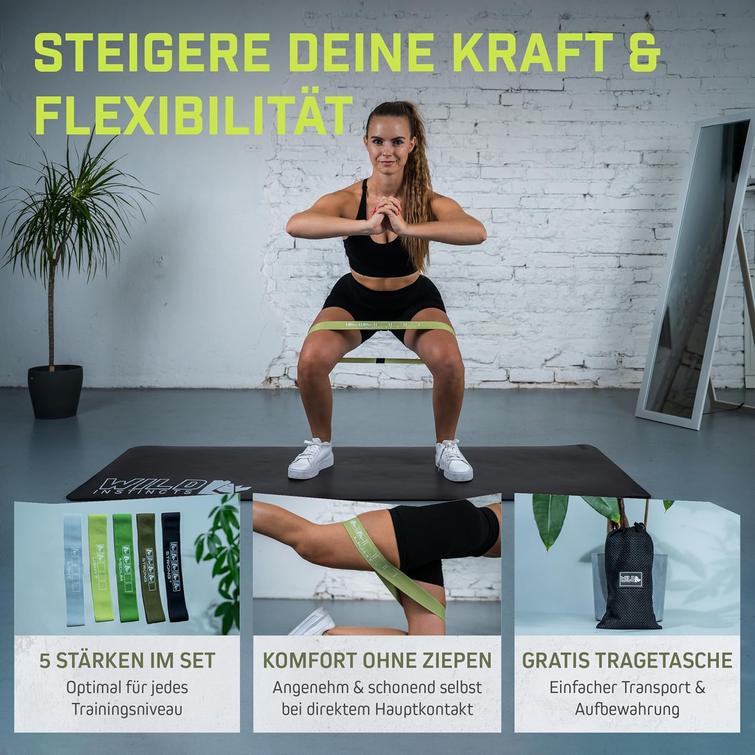 Wild Instincts Loop Bands Set aus Stoff – Minibänder Stoff für Krafttraining – Fitnessbänder Stoff – Mini Resistance Band – Miniband Fitness – Stretchband Fitness mit WebApp – Bild 2