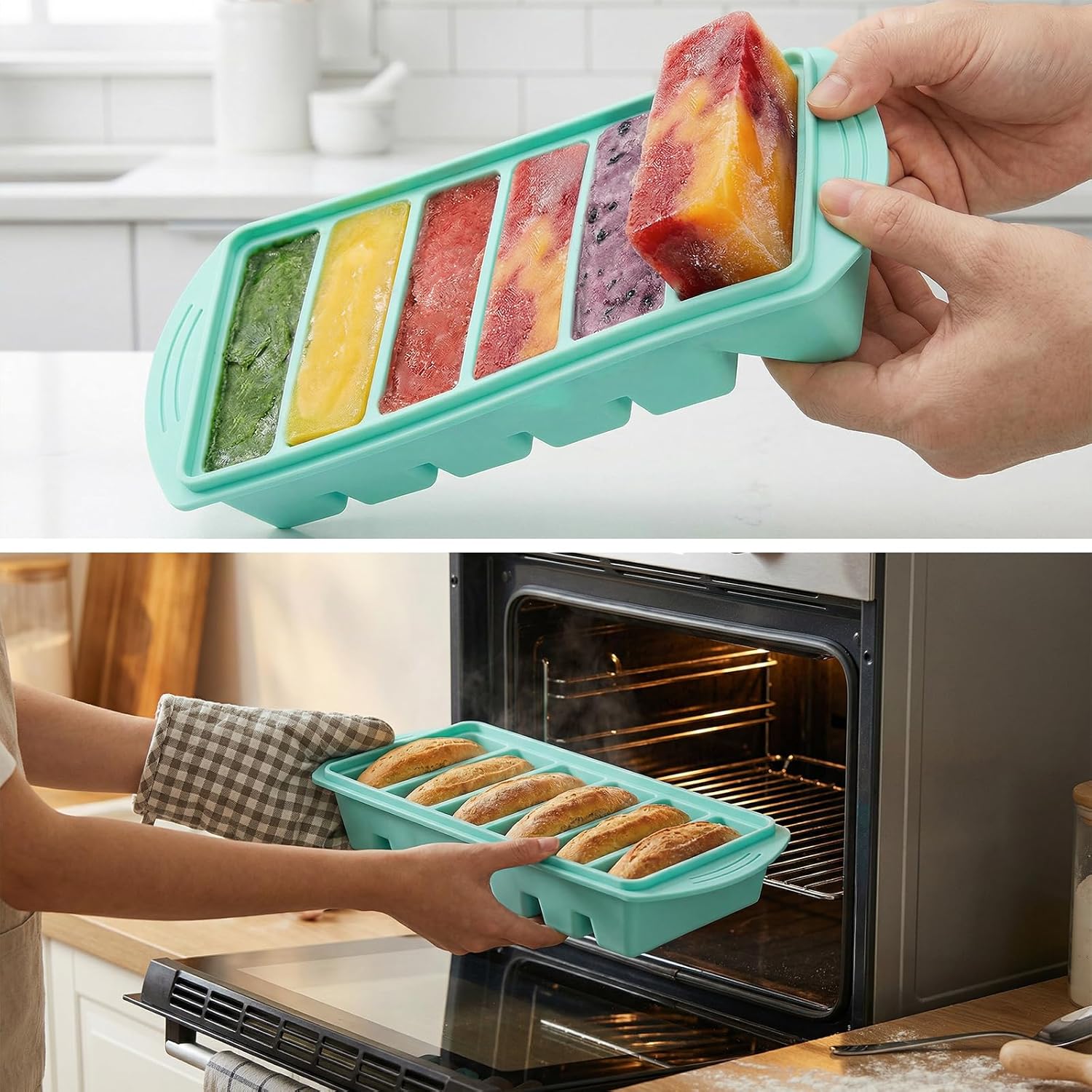 2er-Pack Suppen-Gefrierbehälter, 6 Fächer × 165 ml Suppenwürfel, Silikon-Gefrierbehälter mit Deckel, BPA-frei, Lebensmittel-Suppen-Gefrierschrank, Suppen-Eiswürfelform für Brühe, Soße, Eis (Mintgrün) – Bild 8