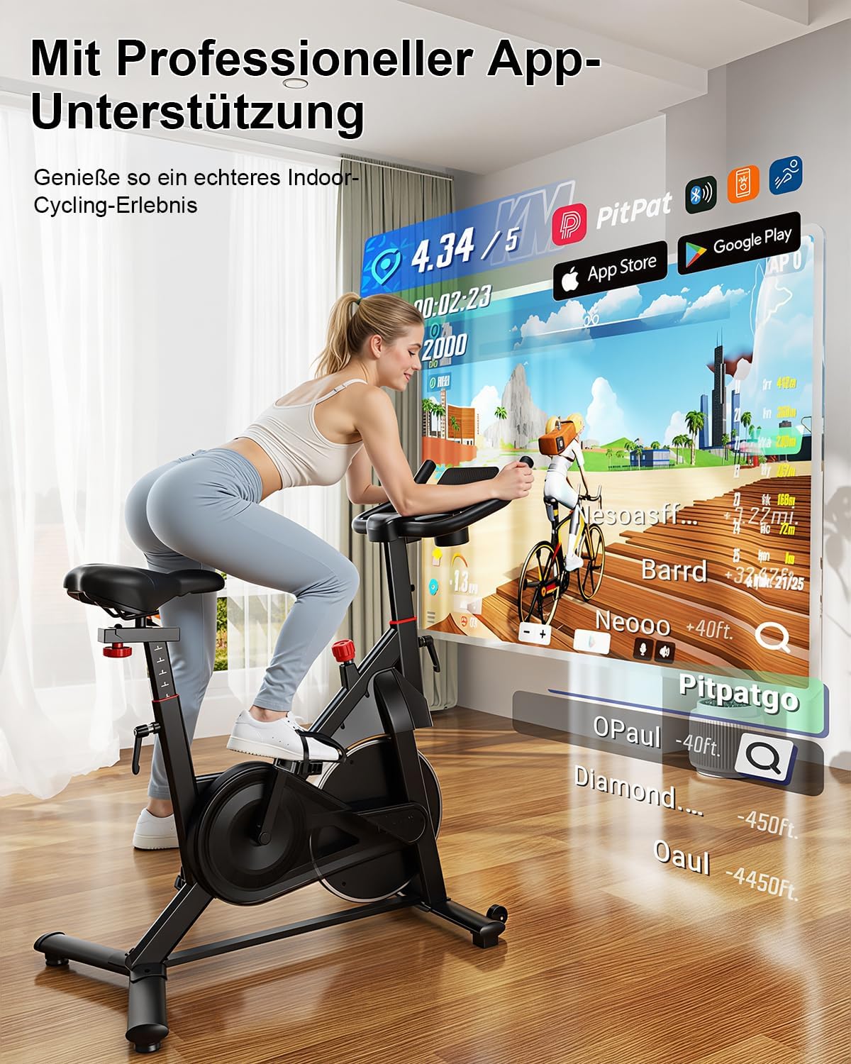 2026 Heimtrainer mit App, Lacuffy Heimtrainer-Fahrrad mit einstellbarem Magnetwiderstand, leiser und komfortabler Ergometer-Heimtrainer, LCD-Display, bis zu 136 kg mit AI Coach – Bild 2