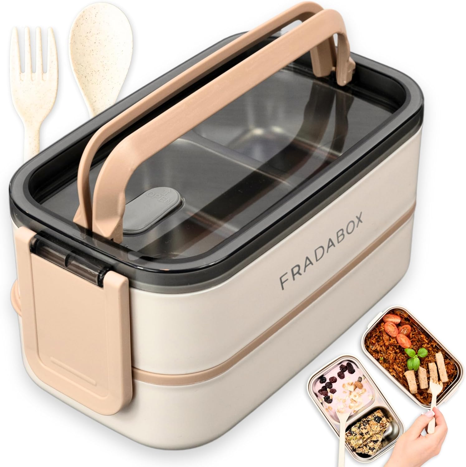 Bento Taylor Lunchbox, 2 Ebenen mit Fächern, Premium-Edelstahl, BPA-freie Lunchbox mit Besteck, ideal für Reisen, Meal Prep Bento Box für Erwachsene, auslaufsicher und mikrowellengeeignet