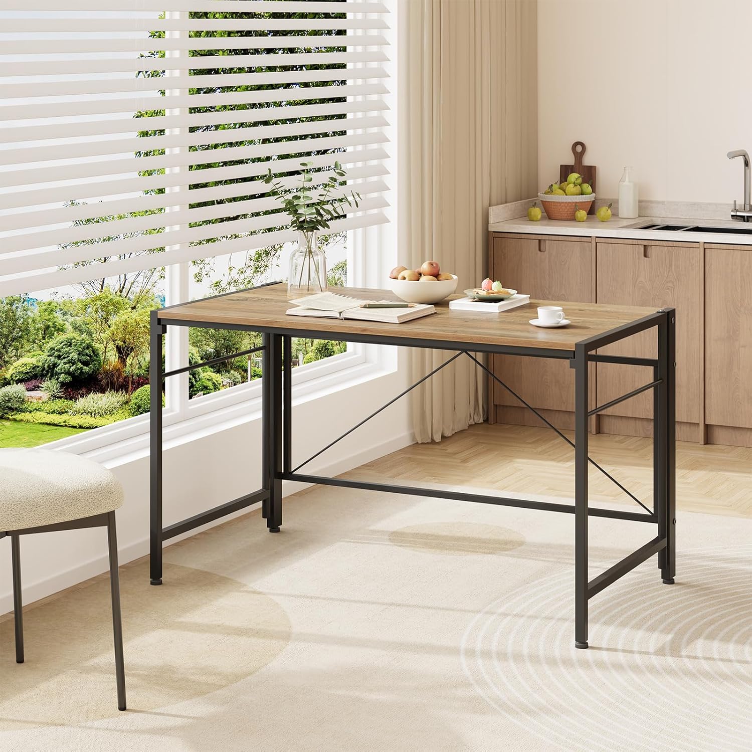 Dripex XXL Klappschreibtisch, 110 x 50 cm, klappbarer Computertisch mit Stahlrahmen, platzsparender PC-Tisch, wasserdichte Tischplatte für Zuhause, Büro, Arbeitszimmer (Eiche) – Bild 8