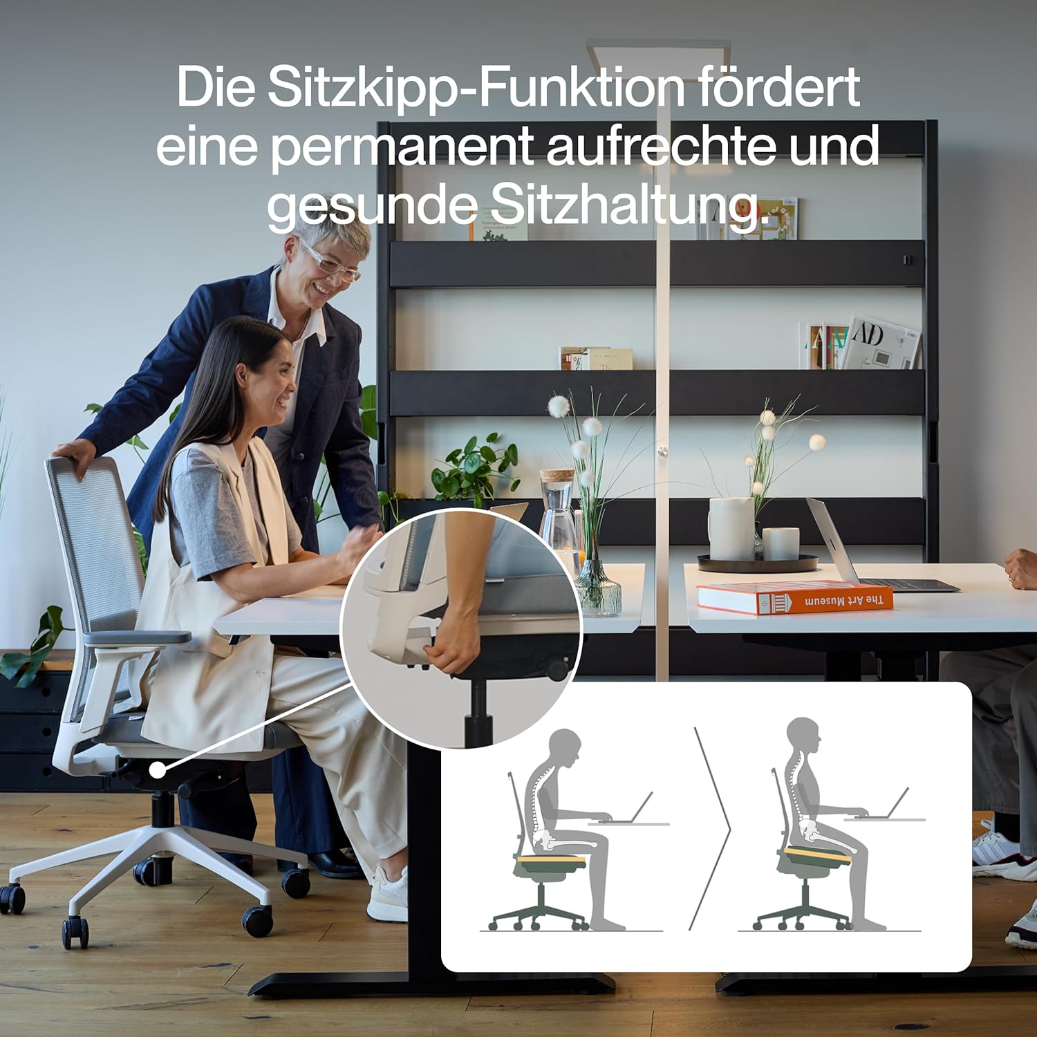 Active Bürostuhl mattschwarz, Testsieger, ergonomischer Schreibtischstuhl mit Sitzneigungsfunktion und adaptiver Lordosenstütze, stufenlos verstellbarer Bürostuhl für höchste Sitzposition, Drehstuhl – Bild 4