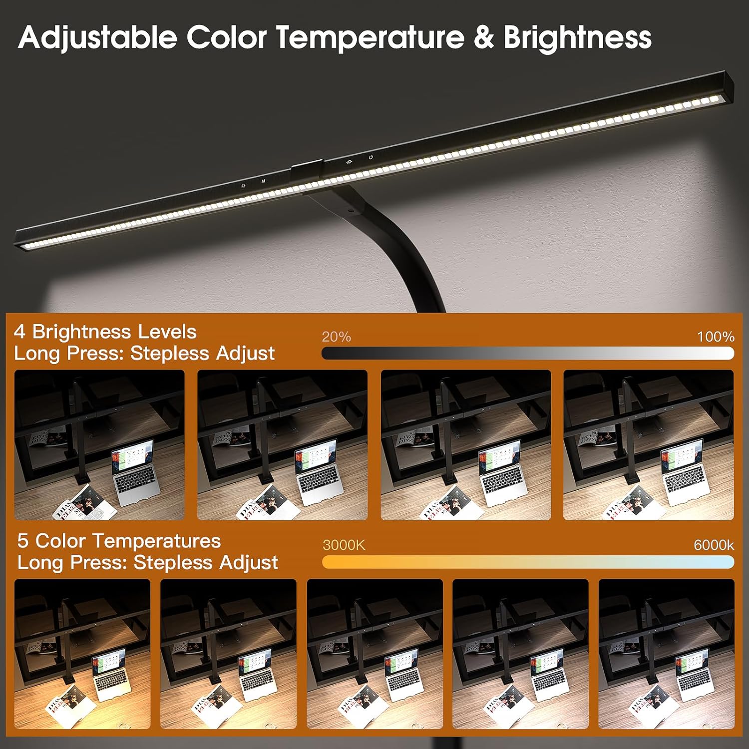 EYOCEAN LED-Schreibtischlampe mit automatischer Dimmung, 80 cm Tischlampe klemmbar mit einstellbaren Farbtemperaturen, Augenschutz, Vollspektrum-Tageslichtlampe, Klemmleuchte mit Timer-Funktion – Bild 5