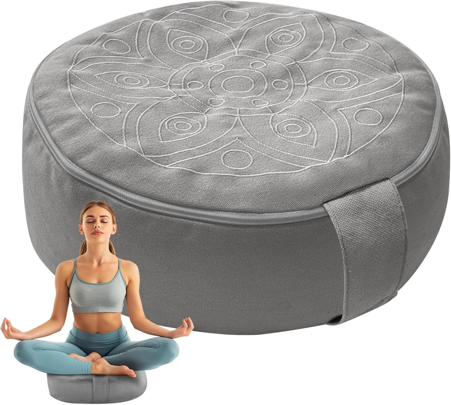 Omok Ergonomisches Yogakissen für Meditation & Entspannung, abnehmbares & waschbares rundes Sitzkissen mit Buchweizenfüllung, nachhaltiges Boden- & Sitzkissen (Grau, 30 x 10 cm)