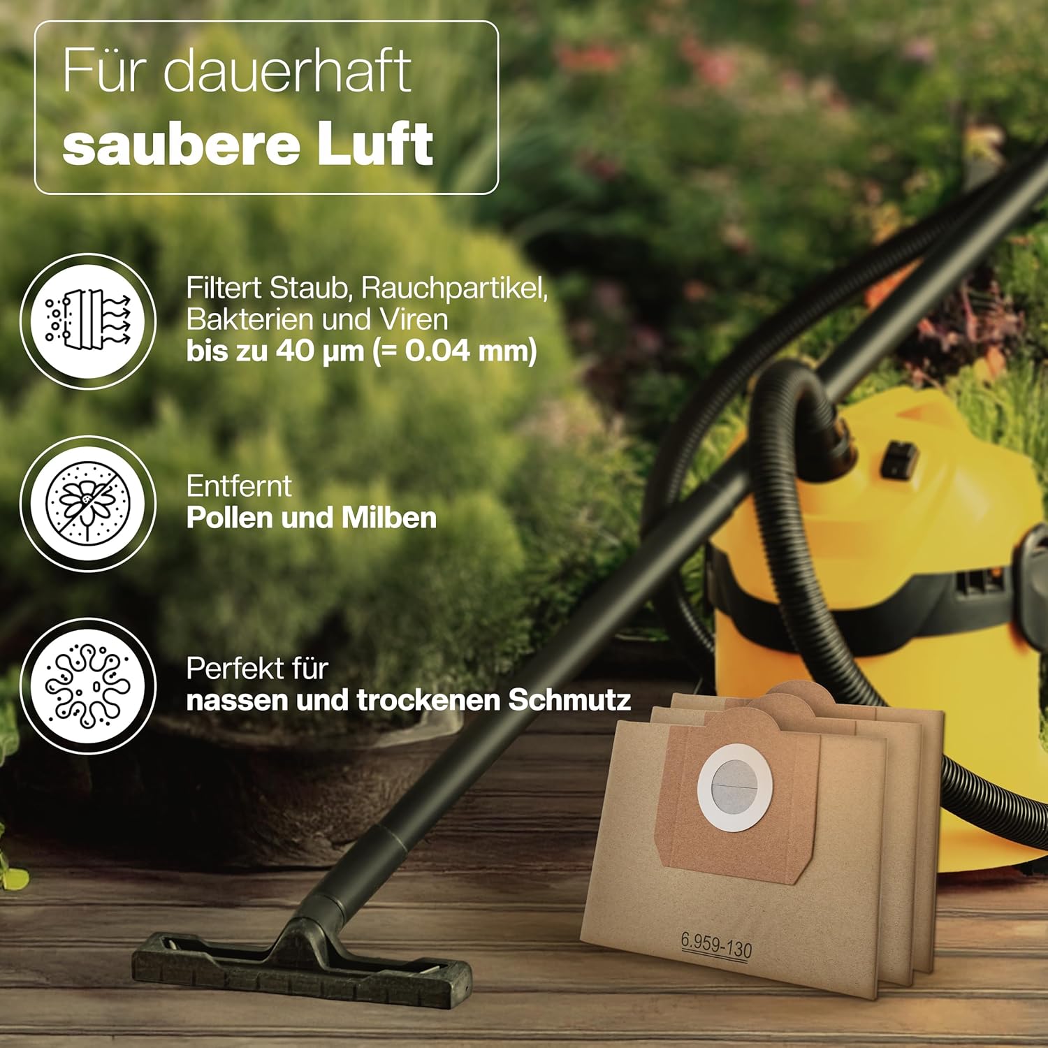 10 Staubsaugerbeutel für Kärcher WD3 Staubsaugerbeutel Filterbeutel 6.959-130.0/69591300 – Bild 3