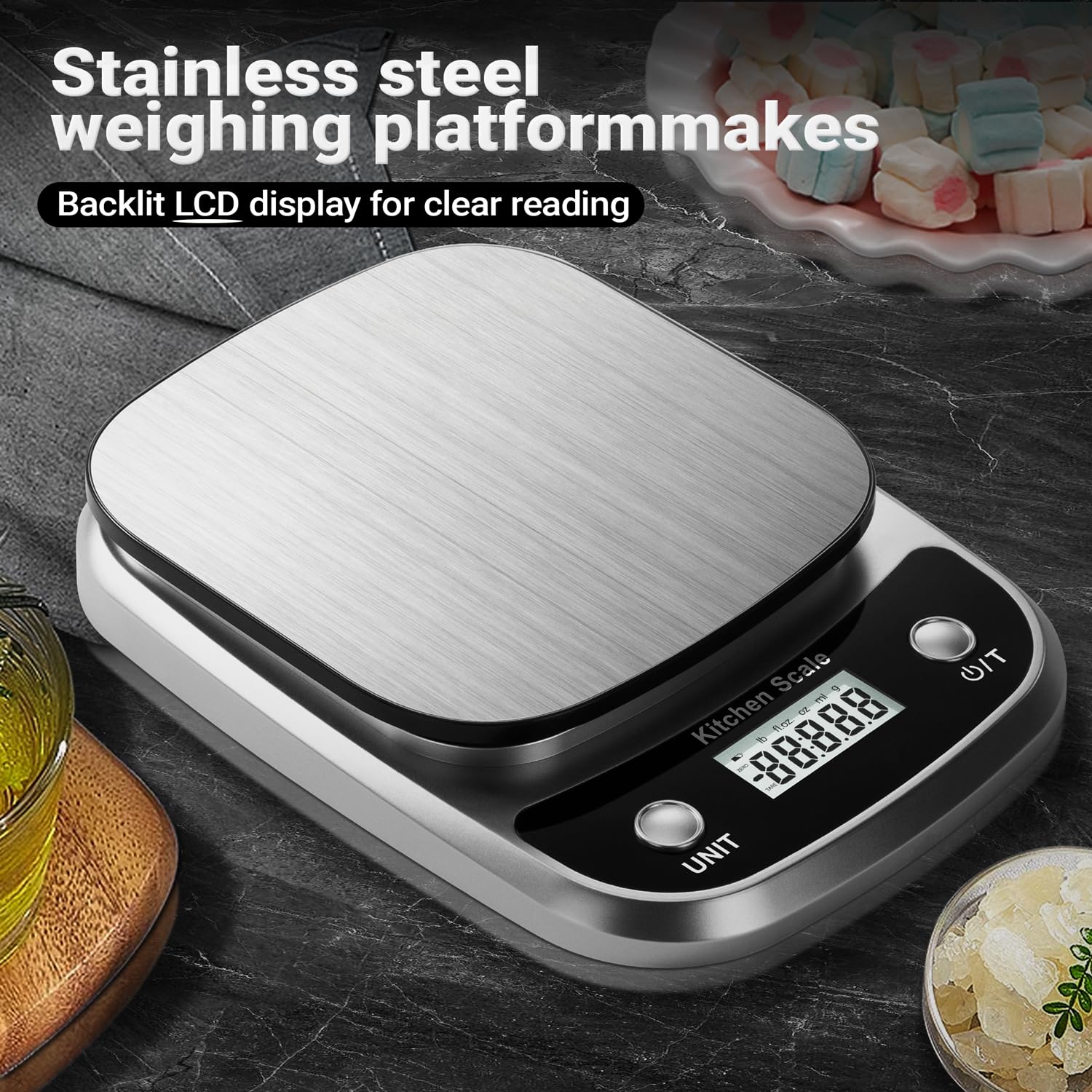 GRAM PRES Lebensmittel-Küchenwaage, digitales Gewicht in Gramm und Unzen, professionelle digitale Küchen-Lebensmittelwaage 10 kg/1 g für Gewichtsverlust, Diät, Backen, Kochen, Wiegeplattform aus Edelstahl, LCD-Display – Bild 5