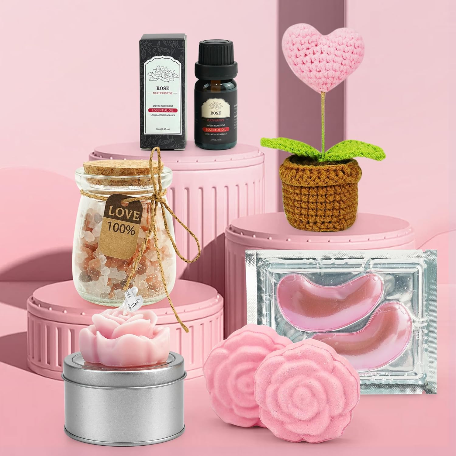 Spa-Geschenkset für Damen – Entspannungsset mit Rosenöl, Rosen-Duftkerze, Rosen-Badesalz und Überraschungs-Rubbelkarte, Geburtstagsgeschenk für die beste Freundin, Luxus-Geschenkset für Frauen (8-teilig) – Bild 6