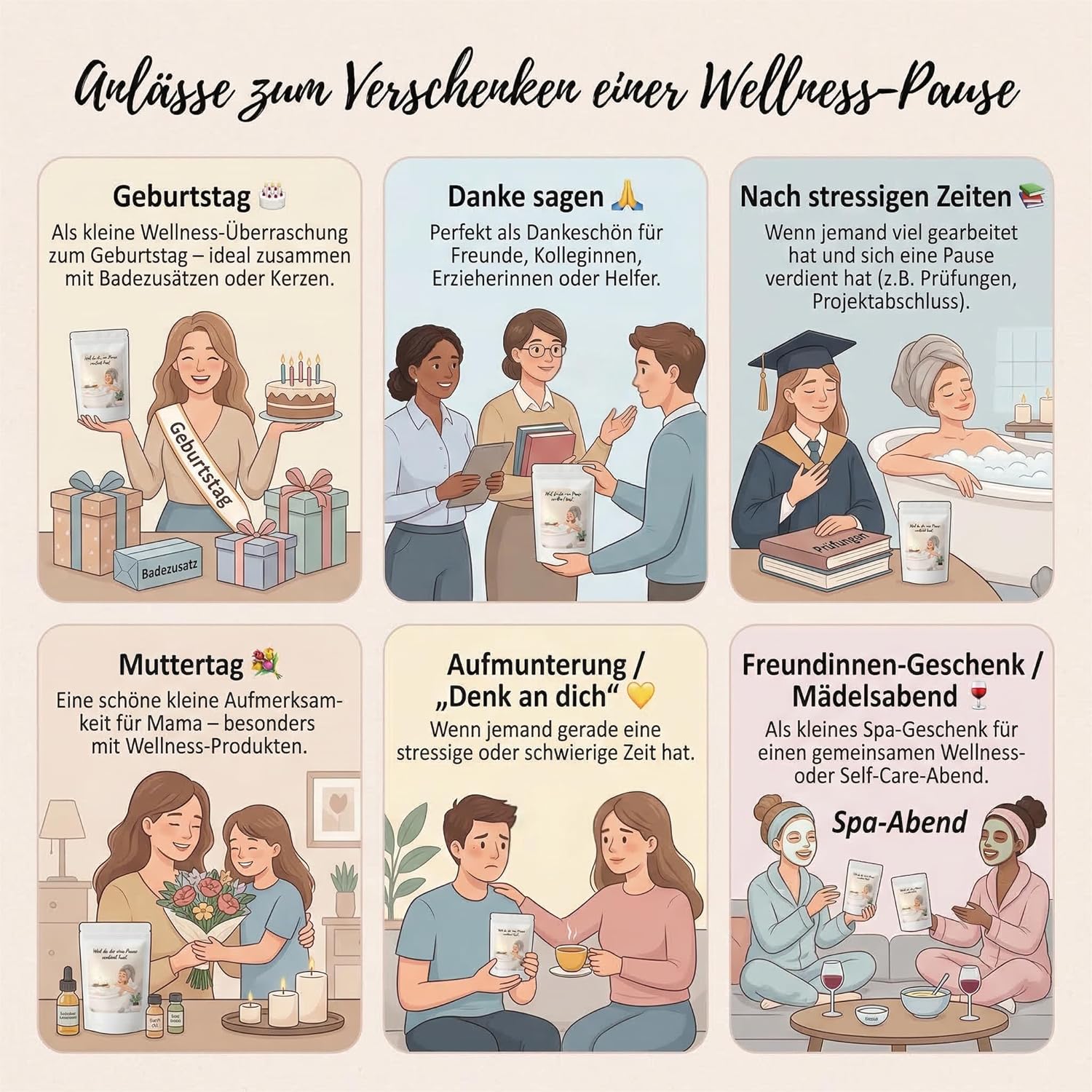 Wellness-Geschenkset für Frauen, 6-teiliges Geschenksäckchen mit Badezusatz, Duftkerze und mehr, Geschenk für Mama, Frau, Schwester & Freundin, Entspannung für Frauen, Geschenkbox, Geschenkbox zum Geburtstag – Bild 3