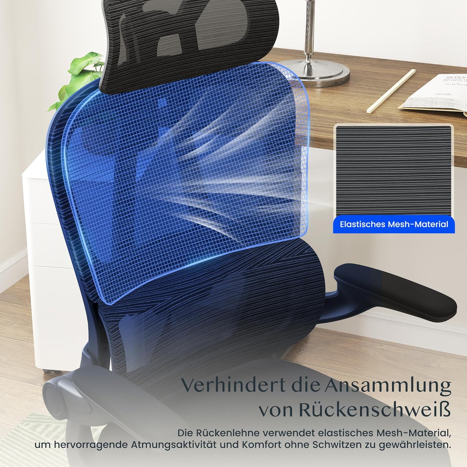 FLEXISPOT Ergonomischer Bürostuhl, Schreibtischstuhl mit 2D-Kopfstütze, klappbaren Armlehnen & dynamischer Lordosenstütze, Stuhl mit 120°-Wippfunktion für Home Office, Arbeitszimmer, Büro (Schwarz) – Bild 7