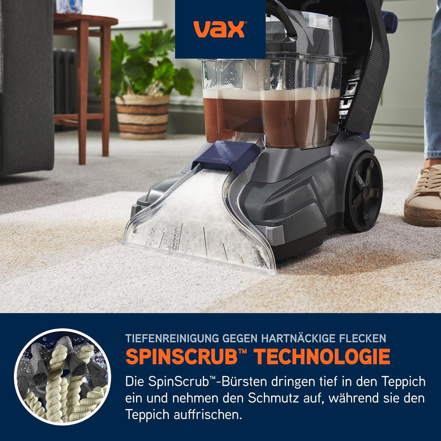 Vax SpinScrub Power Plus Polsterreinigergerät, Teppichreiniger zur Polster- und Fleckenentfernung mit SpinScrub-Technologie, XL-Tank, Schnelltrocknungsleistung und leistungsstarker Haushaltsreinigung – Bild 3