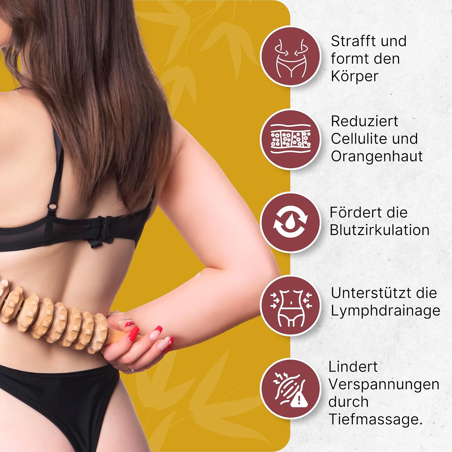 Holz-Faszienstab aus Buchenholz gegen Körper und Cellulite. Faszienrolle Holz, Massagerolle Beine, Massagegerät für die Maderotherapie. Massagerolle. Inklusive Baumwollbeutel – Bild 7