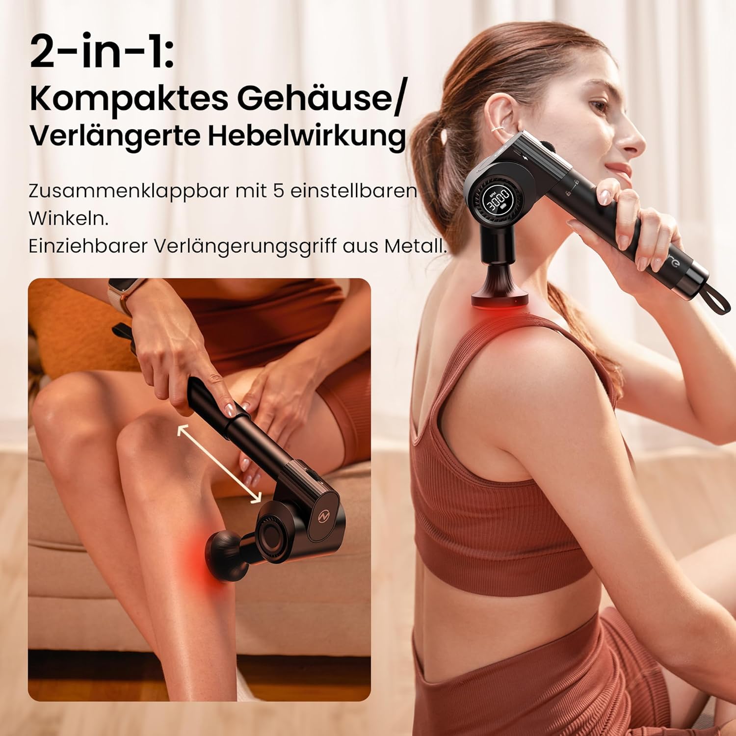 Massagepistole mit Wärmefunktion und Rotlichttherapie, Napre-Massagepistole mit Verlängerung, Muskel-Percussion-Massagegerät für Schulter, Körper, Rückenentspannung, 32 Geschwindigkeiten – Bild 2