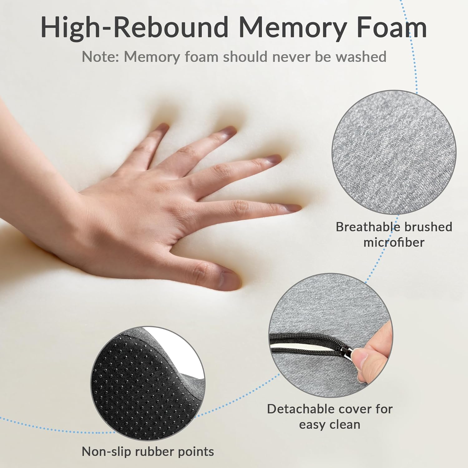 Exclusivo Mezcla Memory-Schaum-Rücken- und Sitzkissen, ergonomisches Lendenkissen für Bürostuhl und Autositz, rutschfester Sitzbezug zur Linderung von Steißbeinschmerzen und Rückenunterstützung, hellgrau – Bild 2