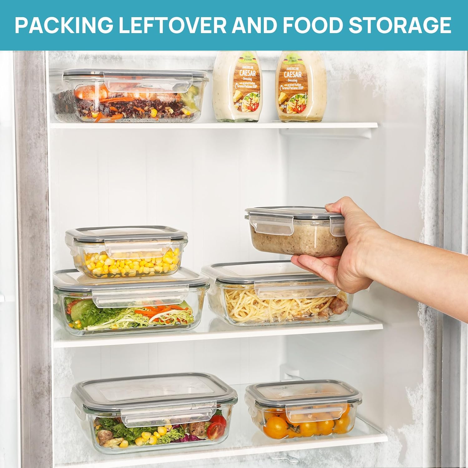 Vtopmart 8 Stück Meal Prep Boxen, Glas, Glasbehälter mit Deckel, (997 ml & 355 ml) Meal Prep Boxen, BPA-frei, stapelbar, hitzebeständig, für Gefrierschrank, Camping – Bild 6