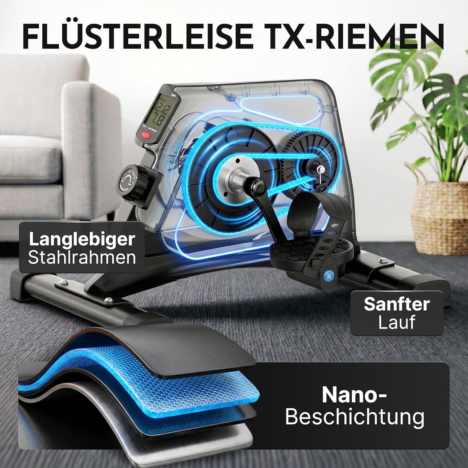 NEOLYMP Pedaltrainer für zu Hause TÜV geprüft – Gelenkschonender Sitz-Beintrainer für Senioren, Widerstandstrainer mit Display, 8 Stufen & Magnetbremse, sicherer Heimtrainer für Senioren – Bild 4