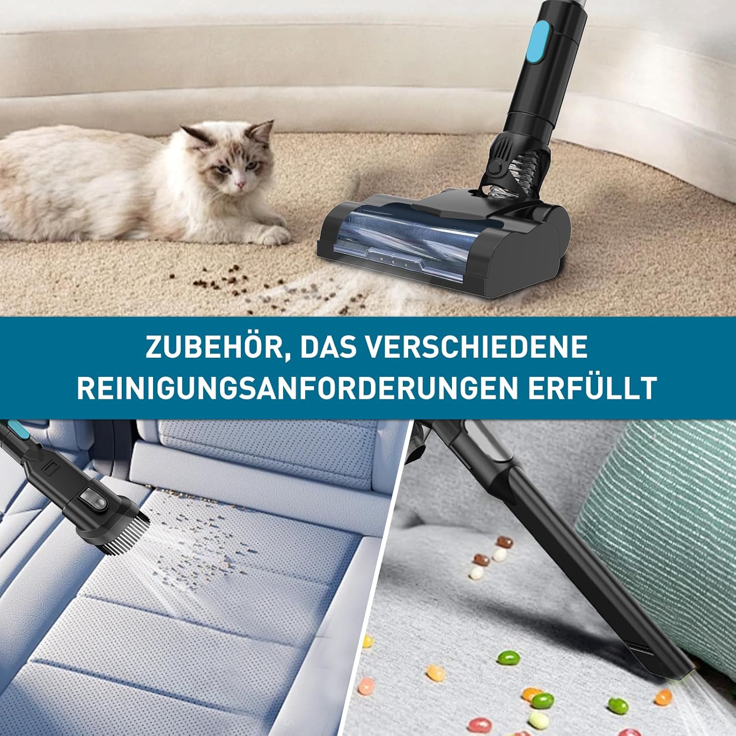 Akku Staubsauger für Makita Akku 18V, 45000Pa 550W Staubsauger Kabellos mit HEPA Filter x 2, 6-in-1 Leichter Handstaubsauger für Tierhaare, Teppich und Hart (Ohne Akku) – Bild 6