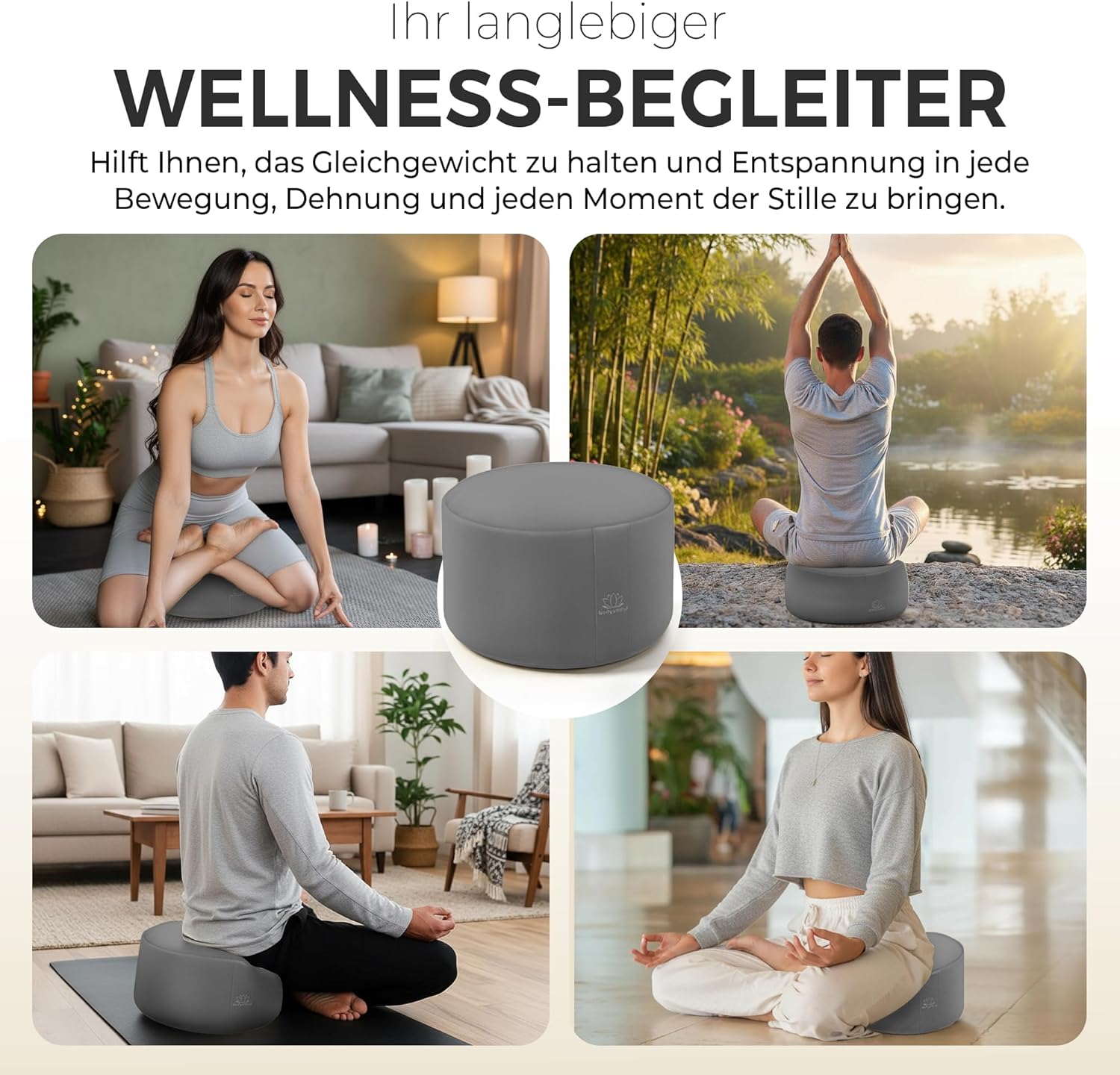 Body & Mind® Yogakissen Meditationskissen Bodensitzkissen Auflage für Meditation & Yoga; Waschbarer Bezug und atmungsaktive Premium-Füllung; 18 cm Sitzhöhe – Bild 5
