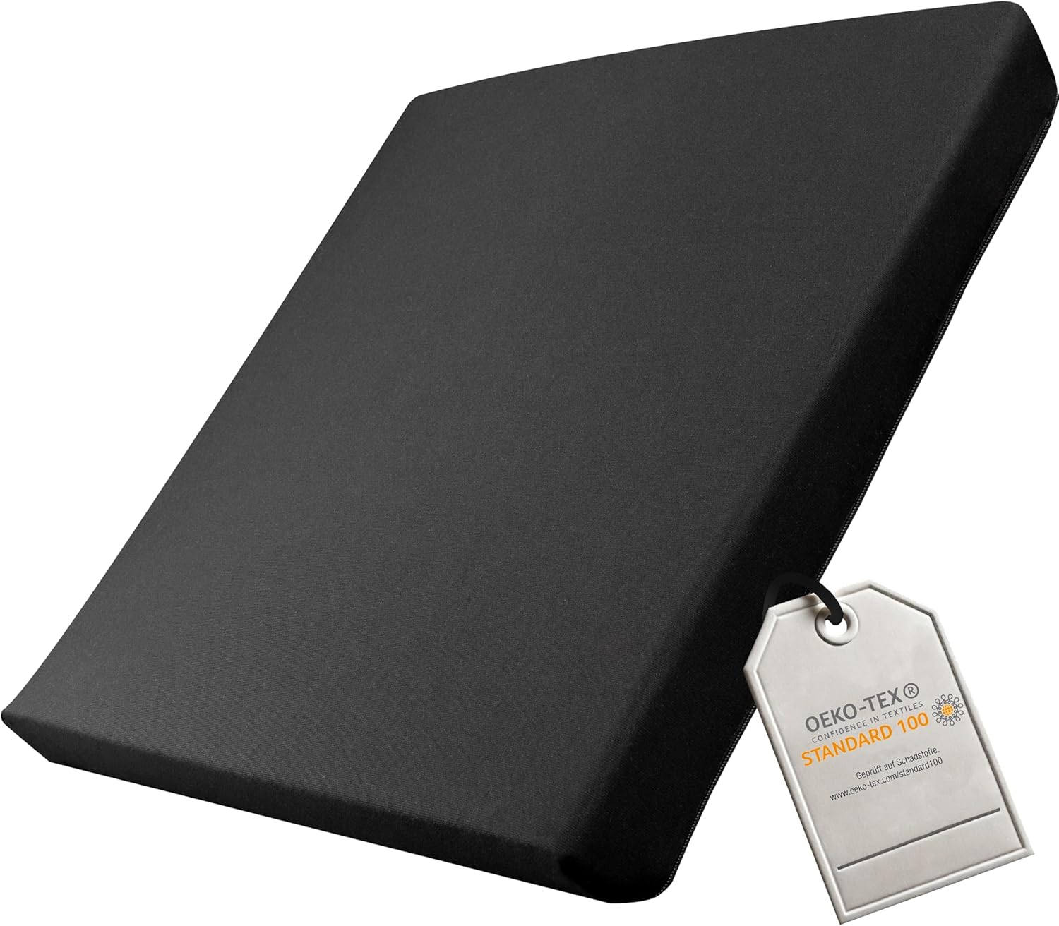 Orthopädisches Anti-Dekubitus-Gelschaum-Sitzkissen 40 x 40 x 5 cm – hergestellt in Deutschland. Ergonomisches und extra kompaktes Sitzpolster (RG 60 (weich) mit Polyesterbezug in Schwarz