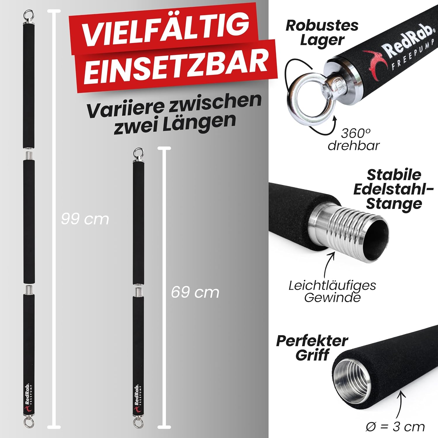 Red Rab FREEPUMP Fitness-Bar-Set – Widerstandsbänder, Stange, Krafttraining und Pilates – Fitnessbänder mit Stange als Heim-Fitnessgerät – Widerstandsbänder und Bar – Smarte Workout-Bar für das Training zu Hause – Bild 2