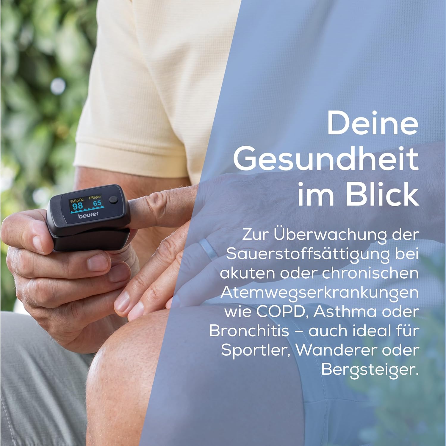 Beurer PO 40 Pulsoximeter zur Messung von Sauerstoffsättigung, Herzfrequenz und Perfusionsindex (PI), schmerzfreie Anwendung, Farbdisplay – Bild 6