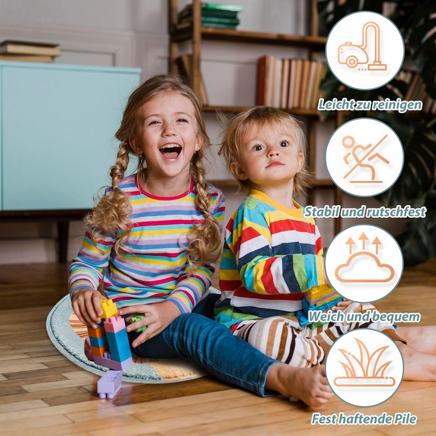2er Set Kindersitzkissen, runde Stuhlkissen mit rutschfesten Einlagen, Bodenkissen, Tiersitzkissen, Stuhlkissen für drinnen und draußen, 30 x 30 cm (Standard) – Bild 5