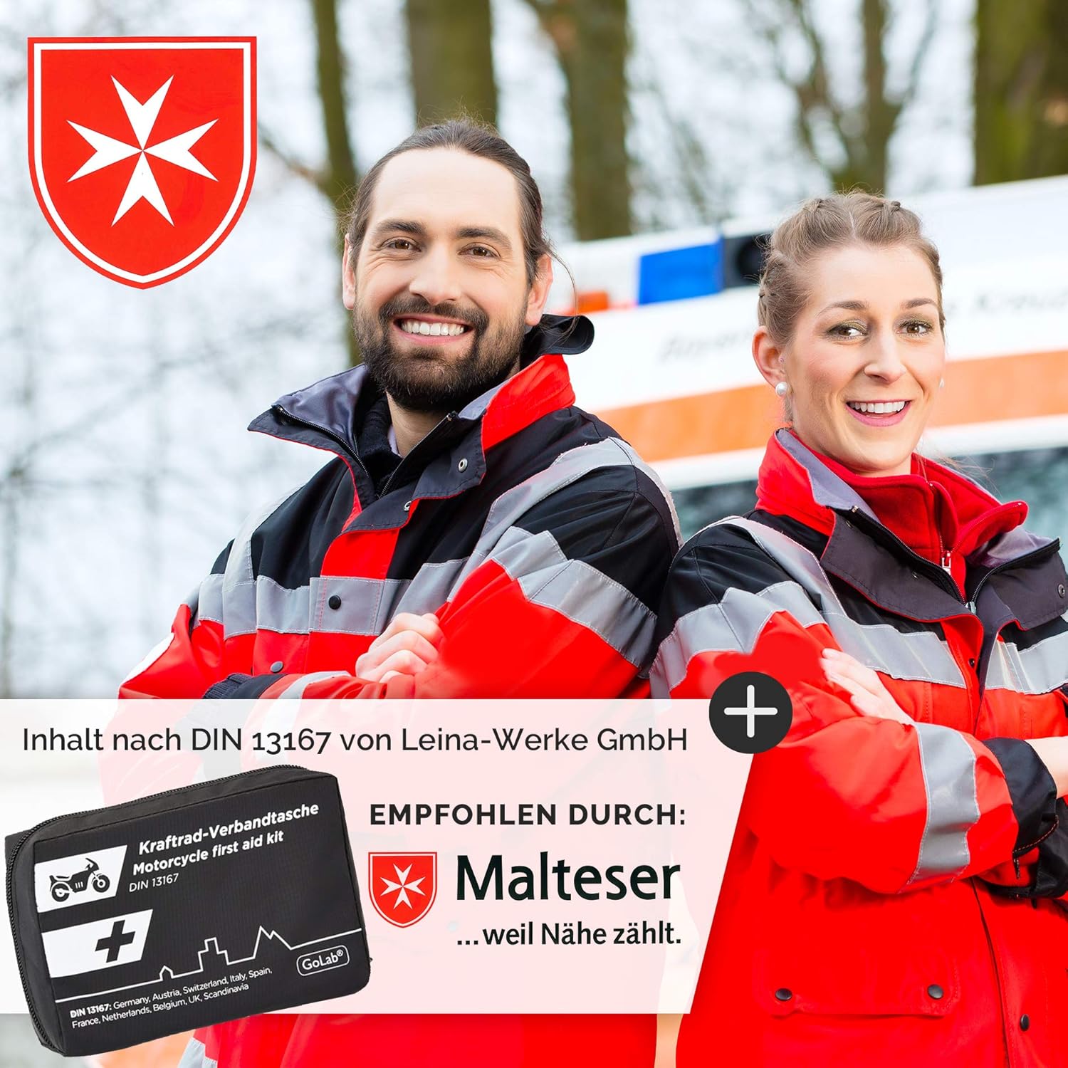 GoLab Motorrad-Erste-Hilfe-Set, klein und kompakt, Erste-Hilfe-Tasche, nach DIN 13167 mit Warnweste, geeignet für alle europäischen Länder (Österreich, Schweiz, Italien, Deutschland etc.) – Bild 5