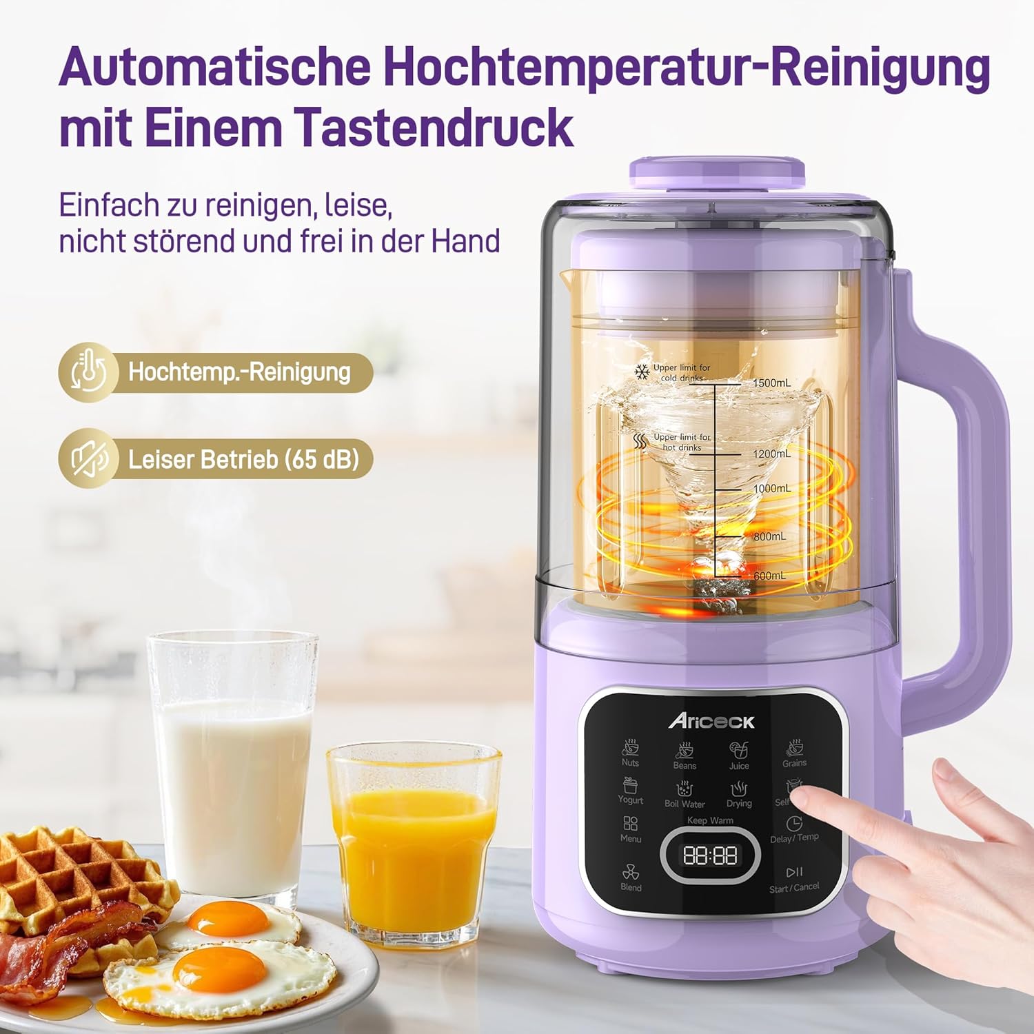 N4 Professioneller Nussmilchbereiter mit Selbstreinigungsfunktion – Ideal für Mandelmilch, Sojamilch und Smoothies – 800-W-Hochleistungsmotor – Rezeptbuch im Lieferumfang enthalten – BPA-freie Pflanzenmilch – Bild 6