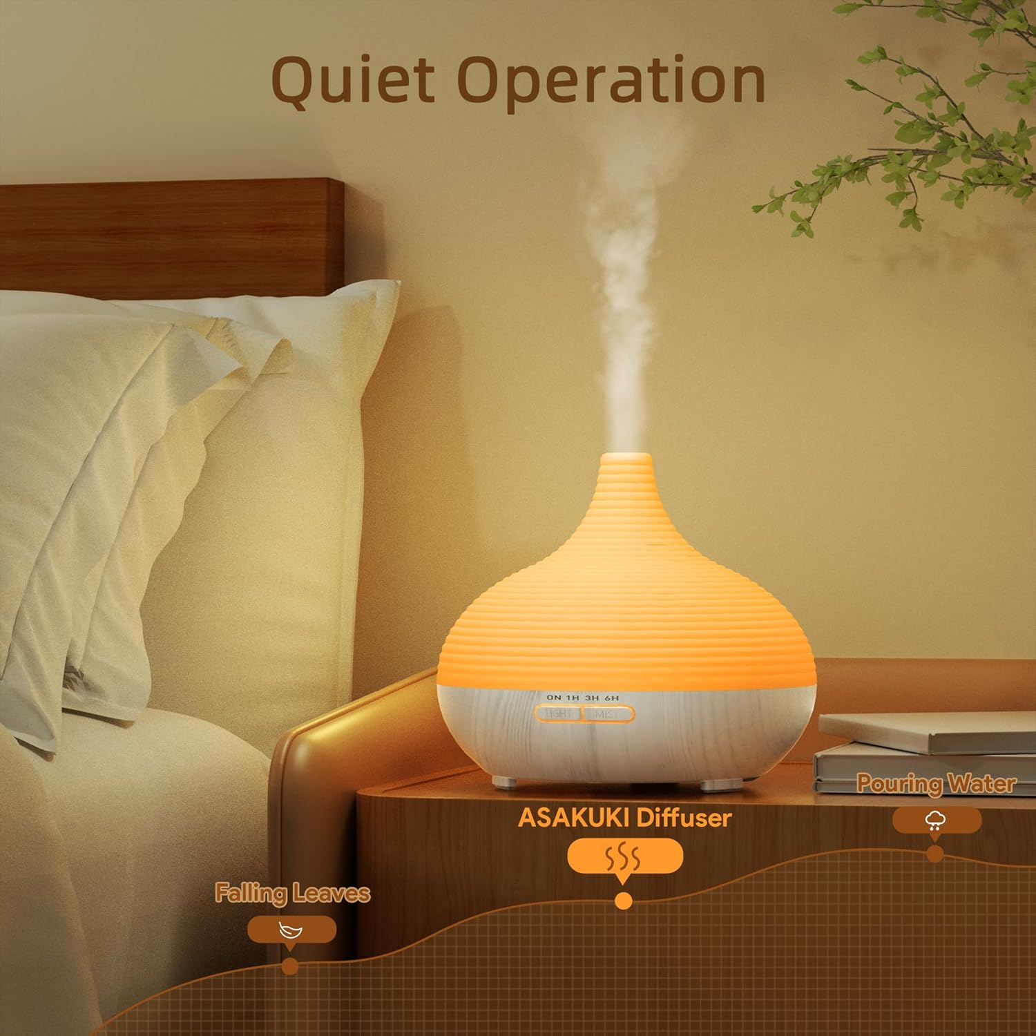 Asakuki Aromadiffusor für Duftöle, 300 ml Premium-Ultraschall-Luftbefeuchter für Aromatherapieöle mit 7-Farben-LED-Licht, BPA-frei für Schlafzimmer, Büro, Spa – Bild 2