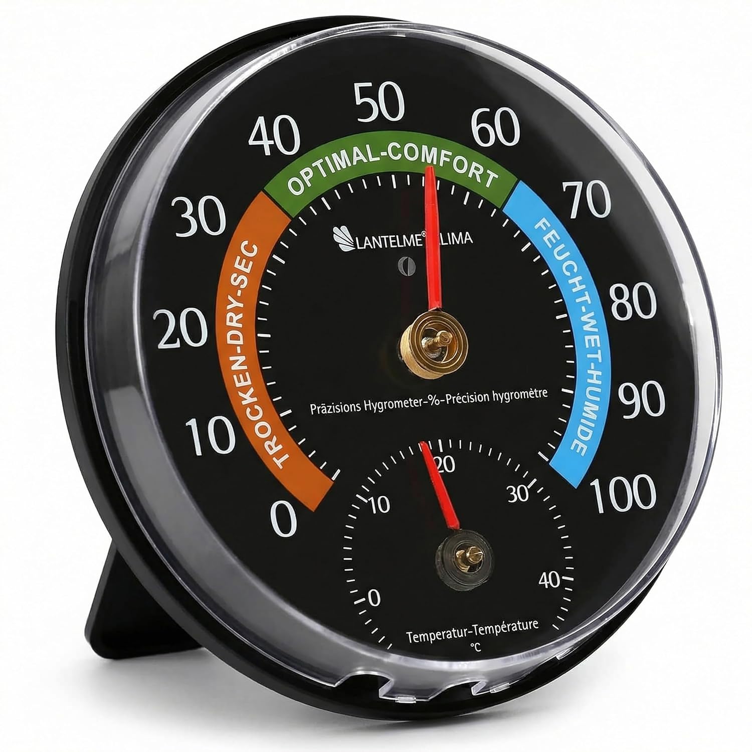 Lantelme Kombi-Thermometer, Hygrometer, Temperatur -5 bis + 45 °C und Luftfeuchtigkeit 0 % – 100 % relativ, analog, präzise Anzeigen für Schimmelschutz, Raumklima und Heizkosten im Innenbereich