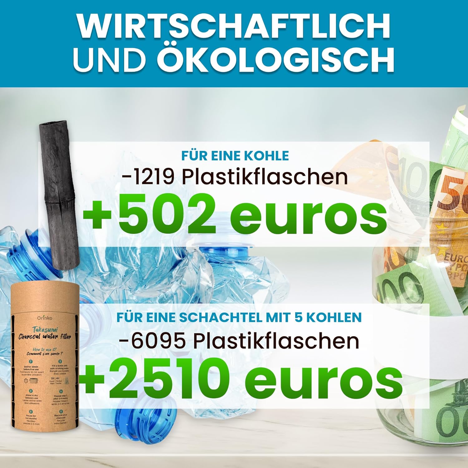 Binchotan 5x Aktivkohle-Wasserfilter aus Bambus zur Reinigung von Wasser in Karaffe – Bild 5