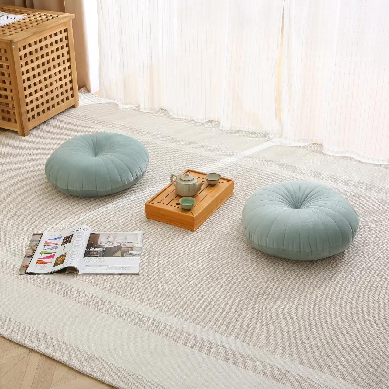 Bodenkissen & Meditationskissen, rund, großes dickes Sitzkissen für Erwachsene, Samt-Yoga-Bodenkissen, 45,7 cm (grün) – Bild 3