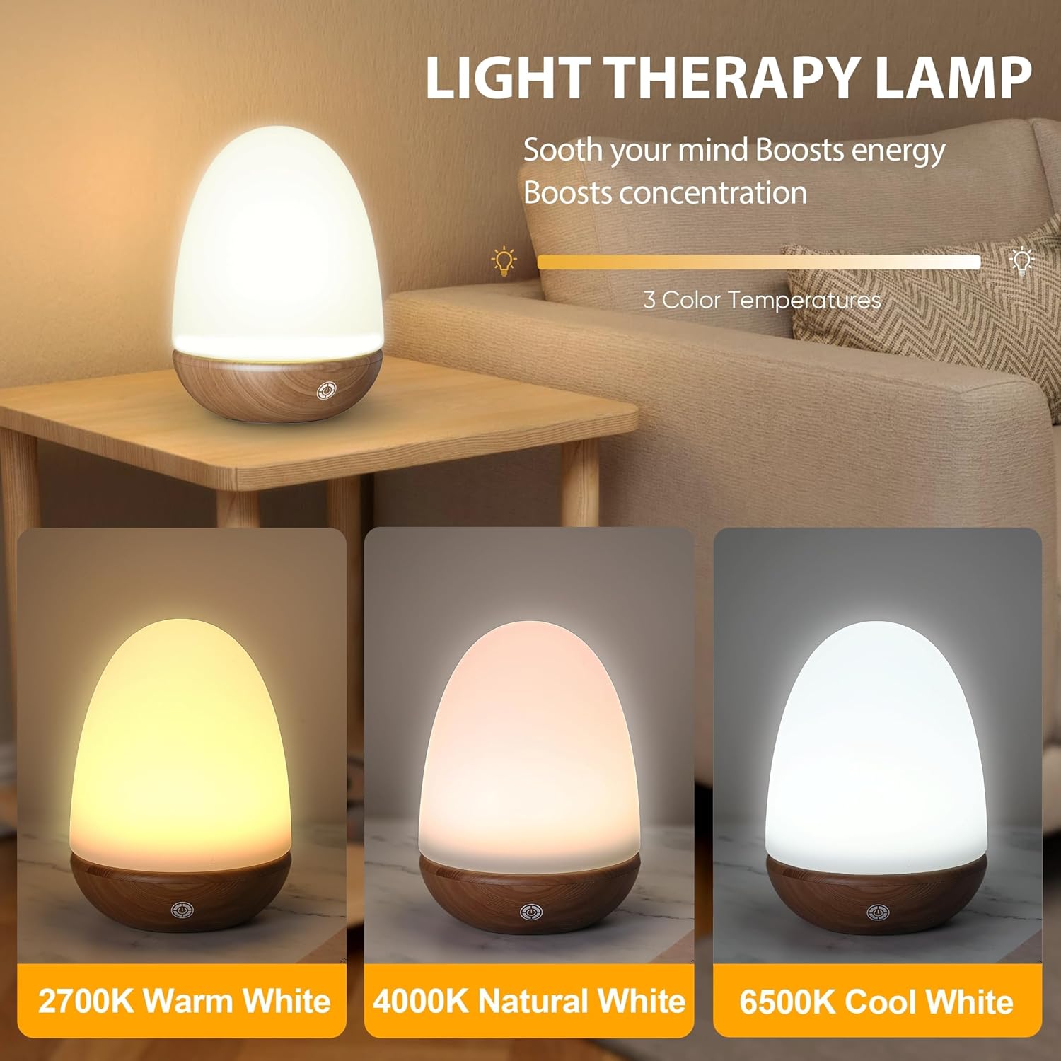 Tageslichtlampe, 15000 Lux Lichttherapielampe mit Fernbedienung, Tageslichtlampen mit einstellbaren Lichtfarben, Helligkeiten und Timer, LED-Simulation von Tageslicht (Walnussholzmaserung) – Bild 3