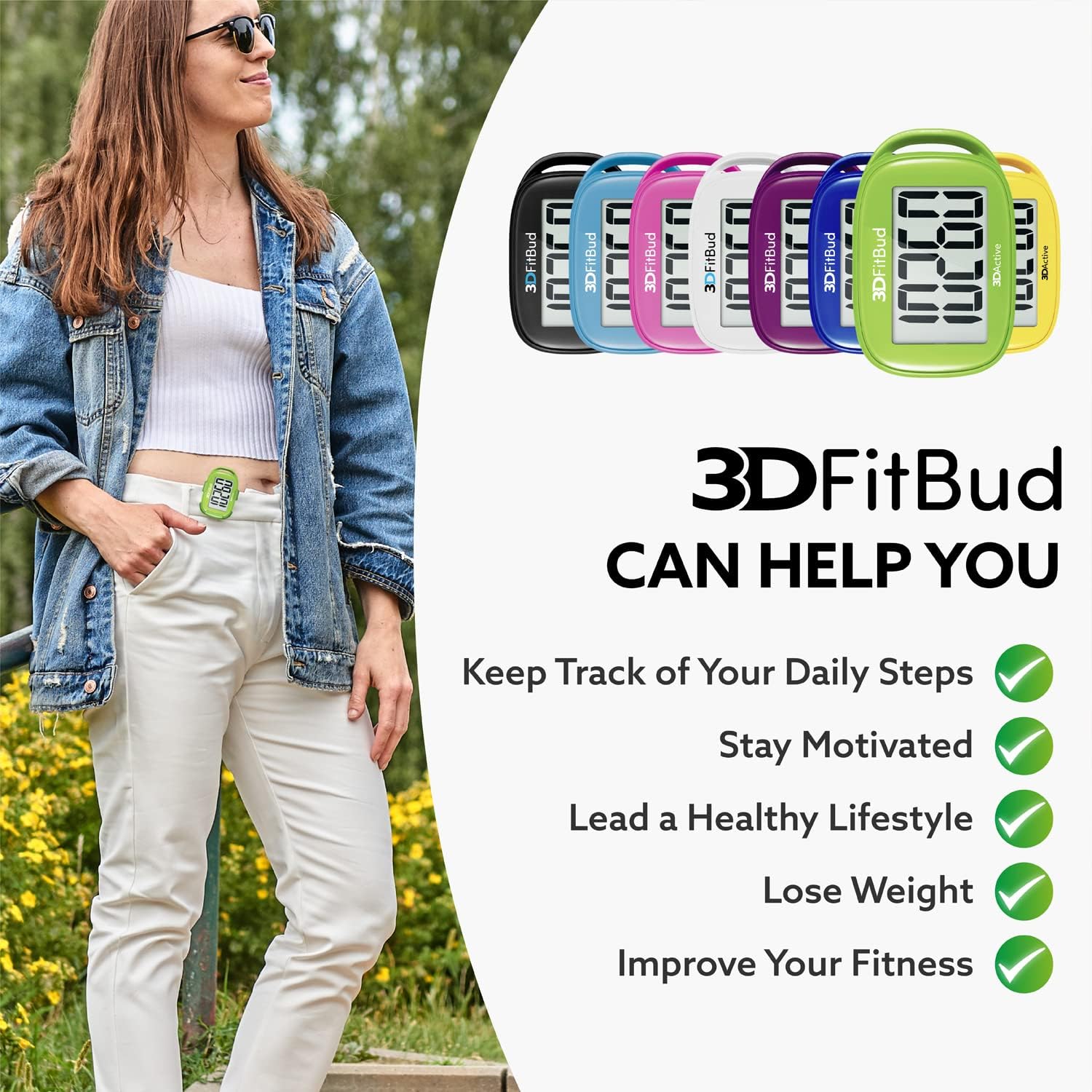 3DFitBud Easy Pedometer Walking 3D-Schrittzähler mit Clip und Trageband A420S – Bild 4