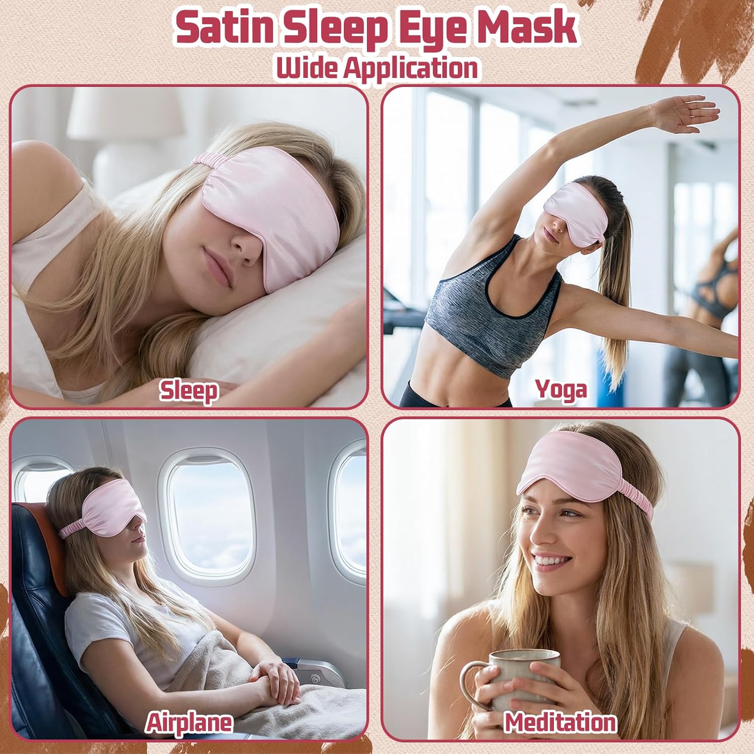 2 Stück Seidenschlafmaske Damen, weiche Seidenschlafmaske, Augenmaske mit verstellbarem Riemen, Augenmaske zum Schlafen, lichtblockierende Schlafmaske, Augenschlafschutz, Nachtmaske für Männer, Frauen, Rosa – Bild 6