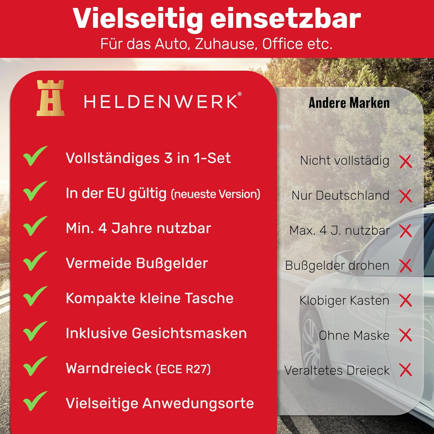 PKW Kombitasche (3 in 1) nach aktueller Norm 2026 - inkl. Warndreieck, Warnweste - Verbandskasten Warndreieck Set Verbandskasten KFZ DIN 13164:2022 (StVO konform) – Bild 7